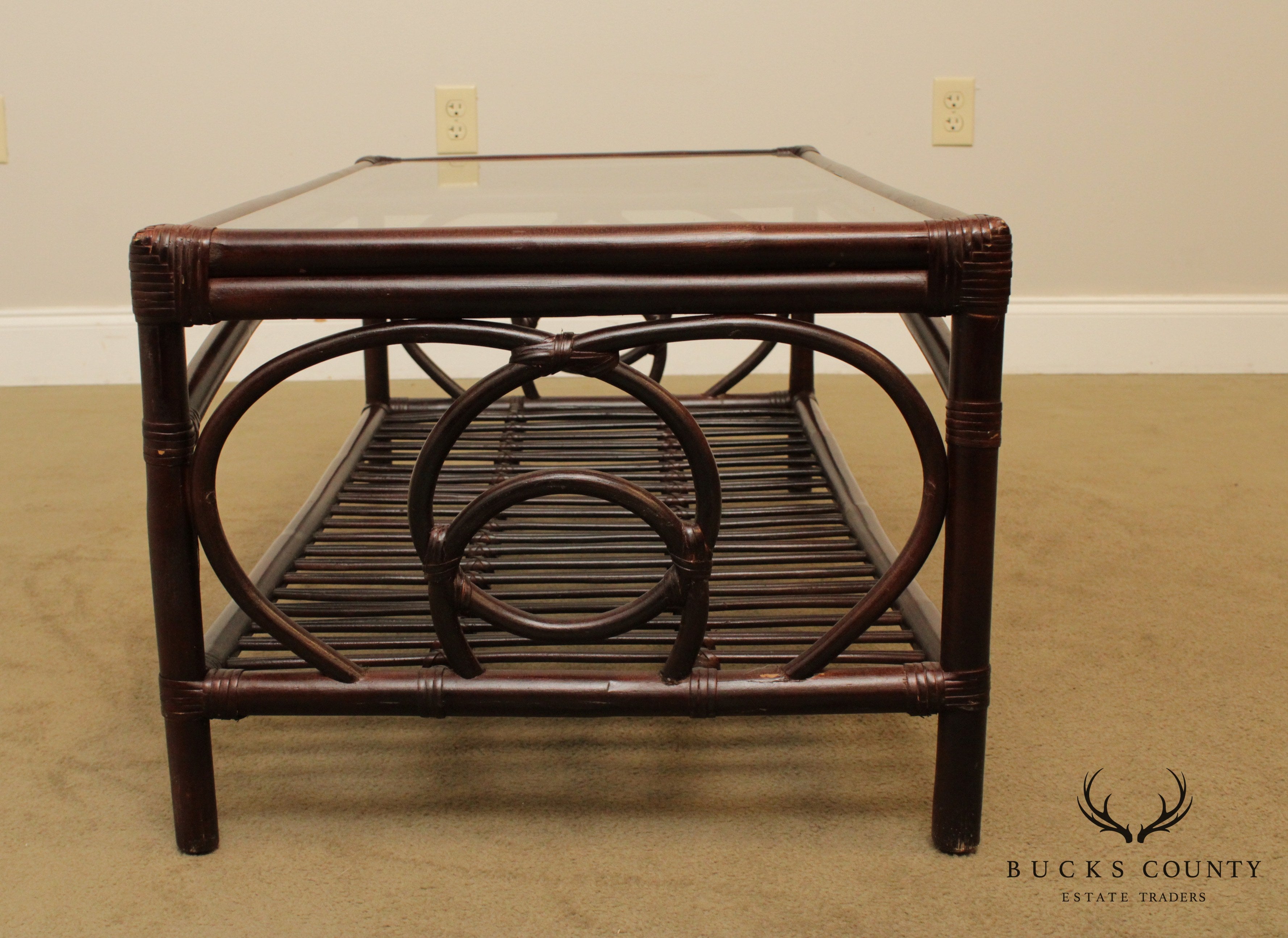 Braxton Culler Dark Rattan Glass Top Coffee Table