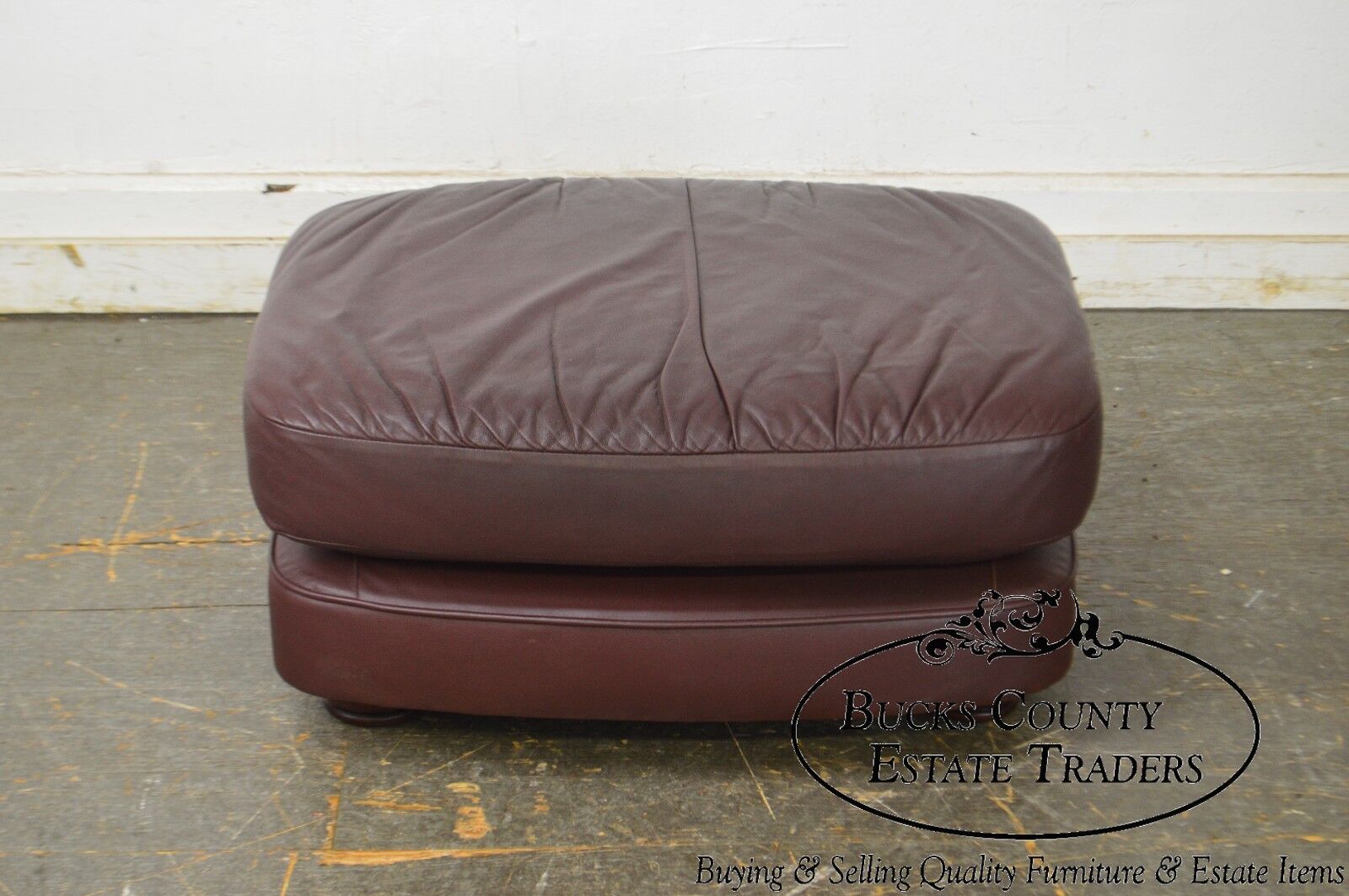 Classic Leather Bun Foot Russet Brown Leather Ottoman