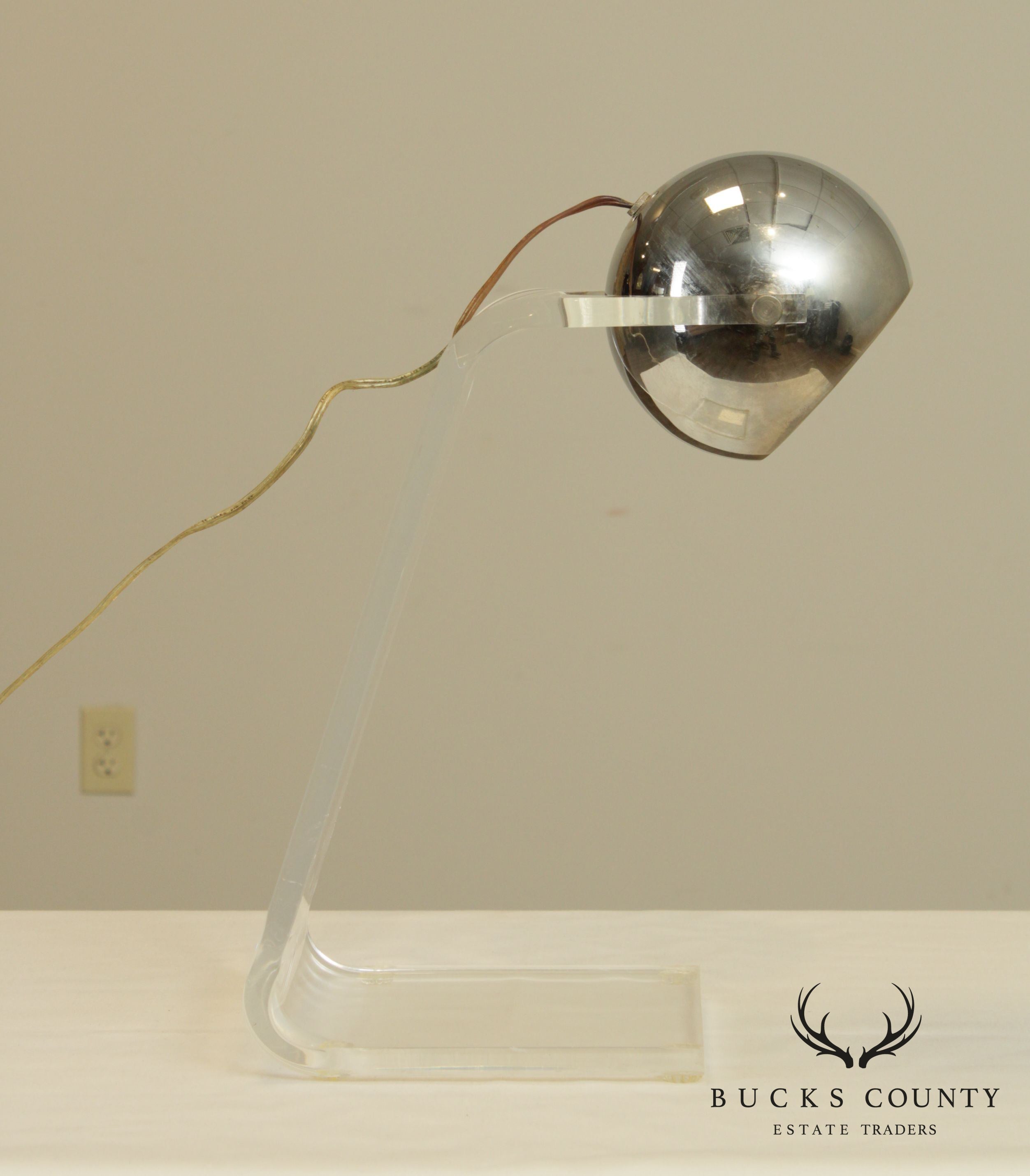 "Primo" Lucite & Chrome Atomic Eyeball Desk Lamp Manner of Sonneman