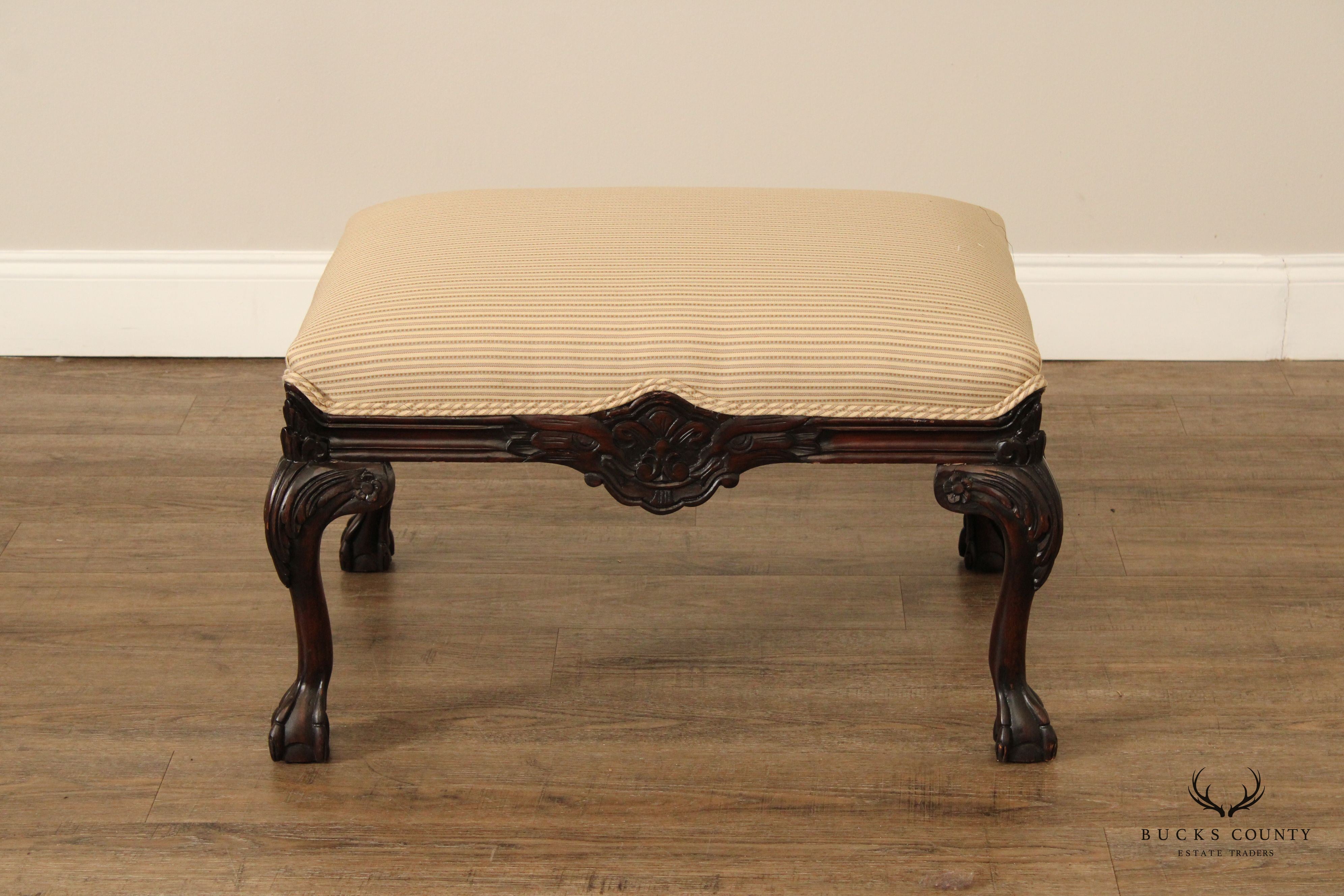 Sherrill Georgian Style Carved Claw Foot Ottoman