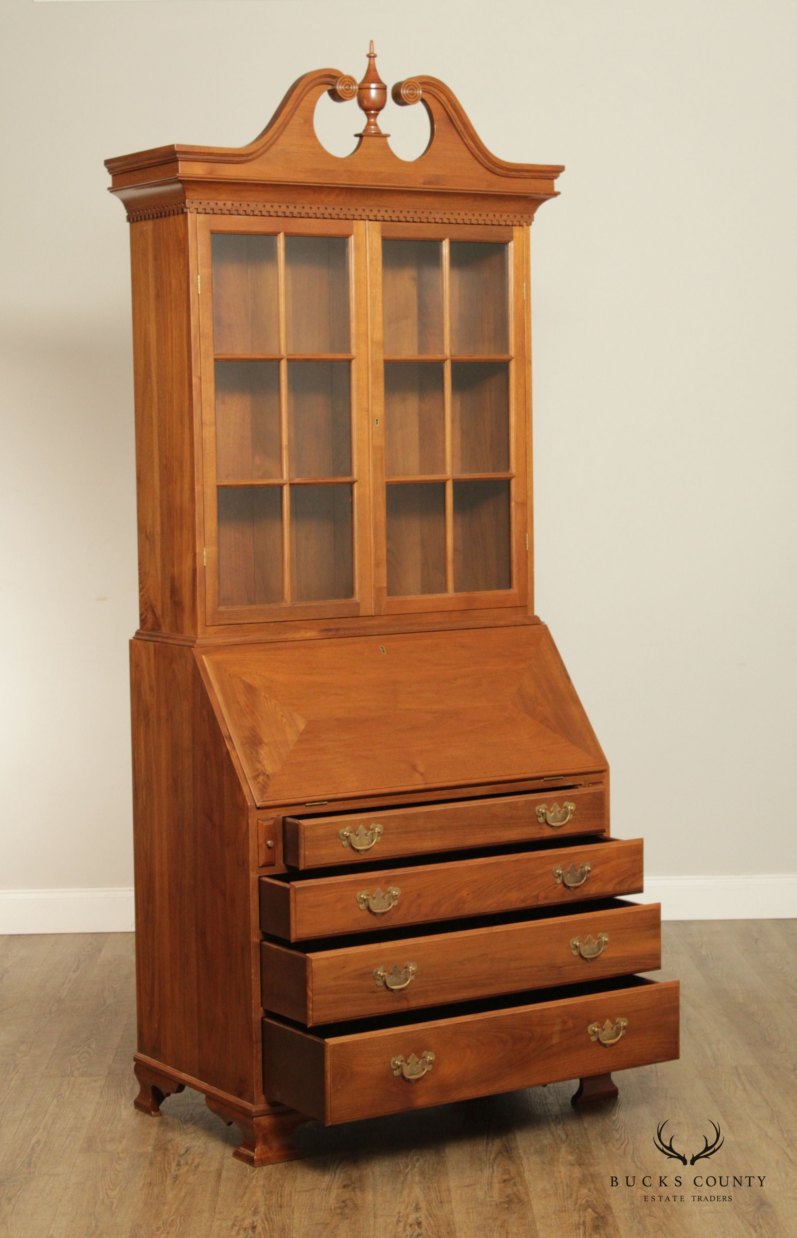 J.C. Horst Chippendale Style Custom Crafted Walnut Secretary Desk