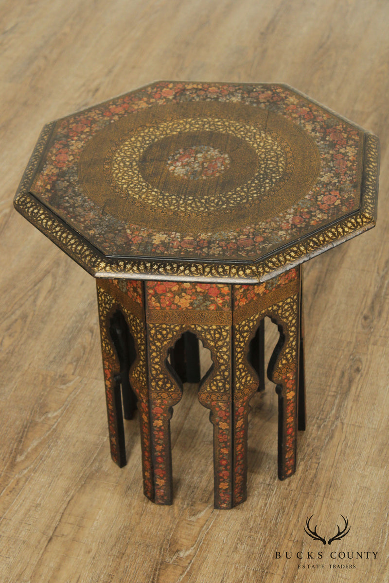 Antique Middle Eastern Moorish Polychrome Painted Taboret Side Table