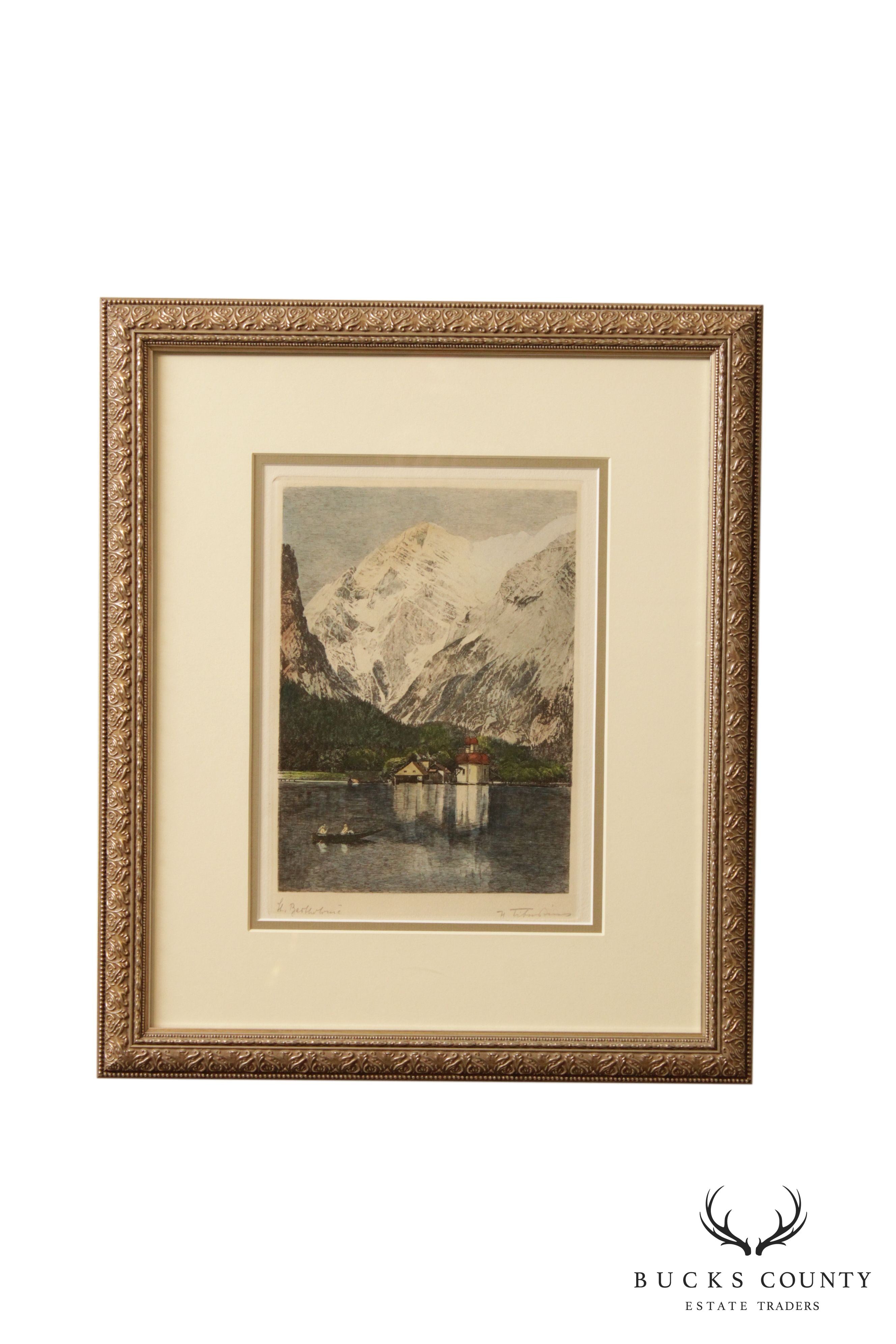 Antique European Mountain Scene, Etching