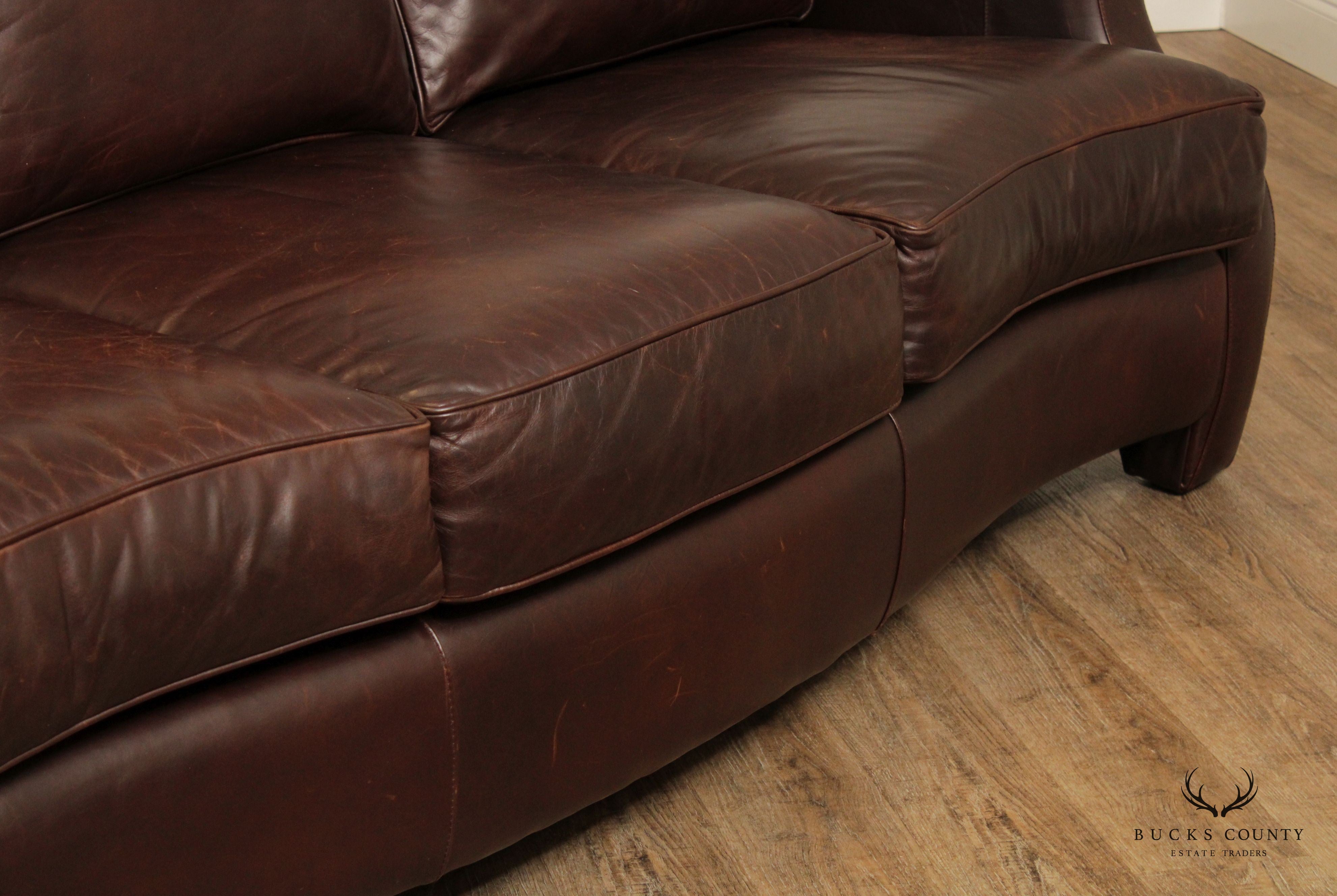 Thomasville Traditional Brown Leather Upholstered Sofa