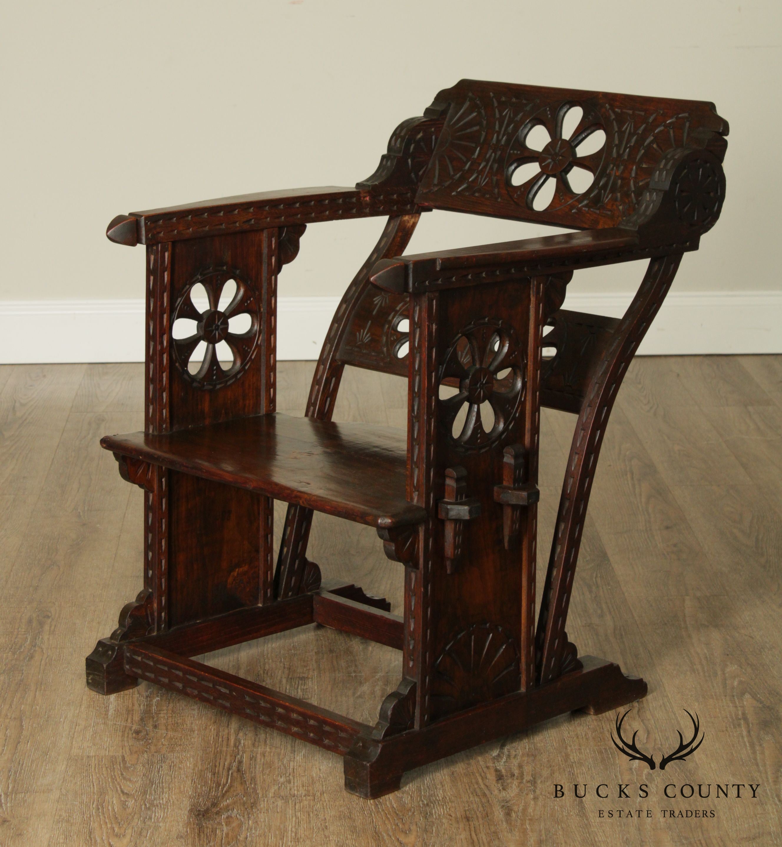 Italian 15th Century Revival Low Wooden Arm Chair