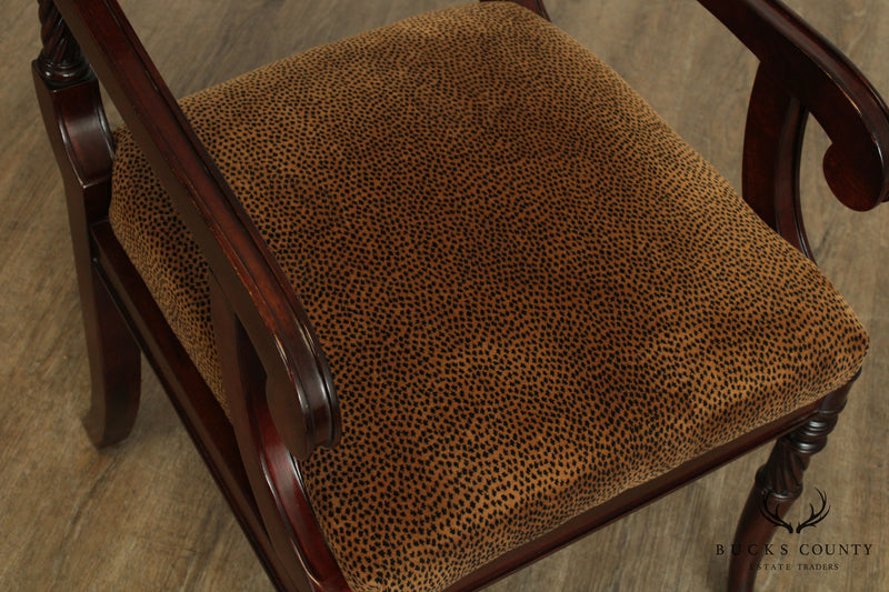 Bassett Regency Style Cheetah Print Pair Armchairs