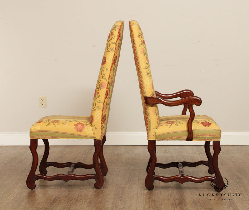 French Louis XIII Style Set Eight Mouton Dining Chairs