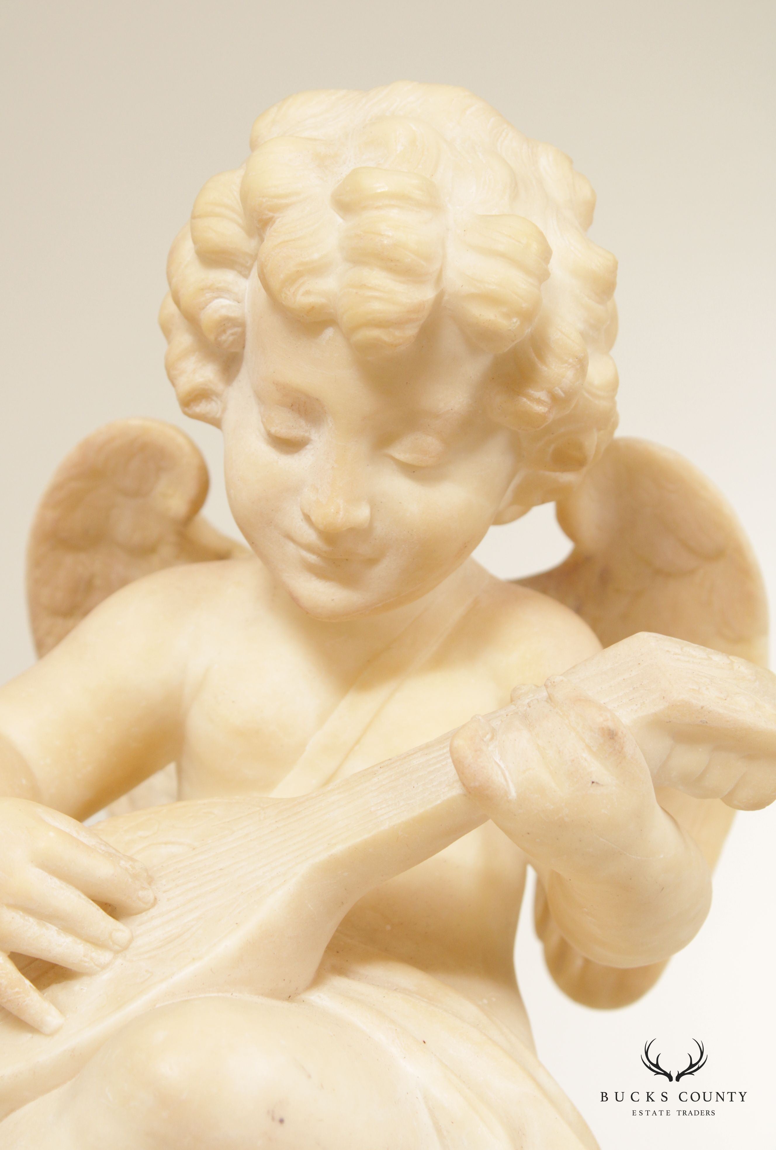 Antique Renaissance Revival Alabaster Carved Cherub Statue