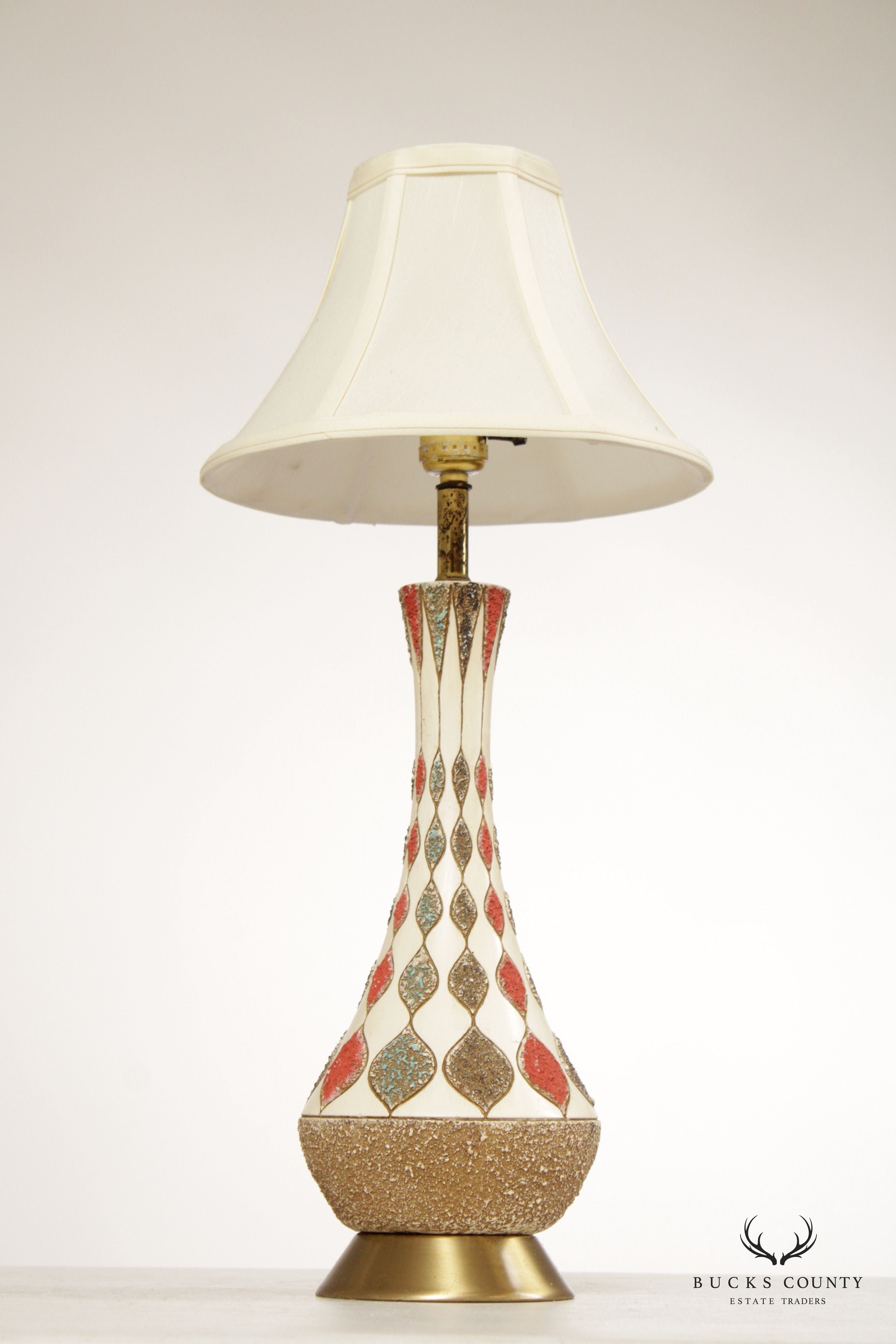 Mid Century Modern Pair of Glazed Ceramic Table Lamps