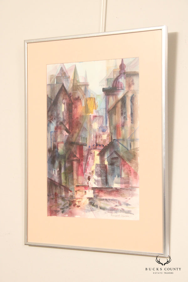 Modern Abstract Cityscape Watercolor Painting by Margaret Dawson