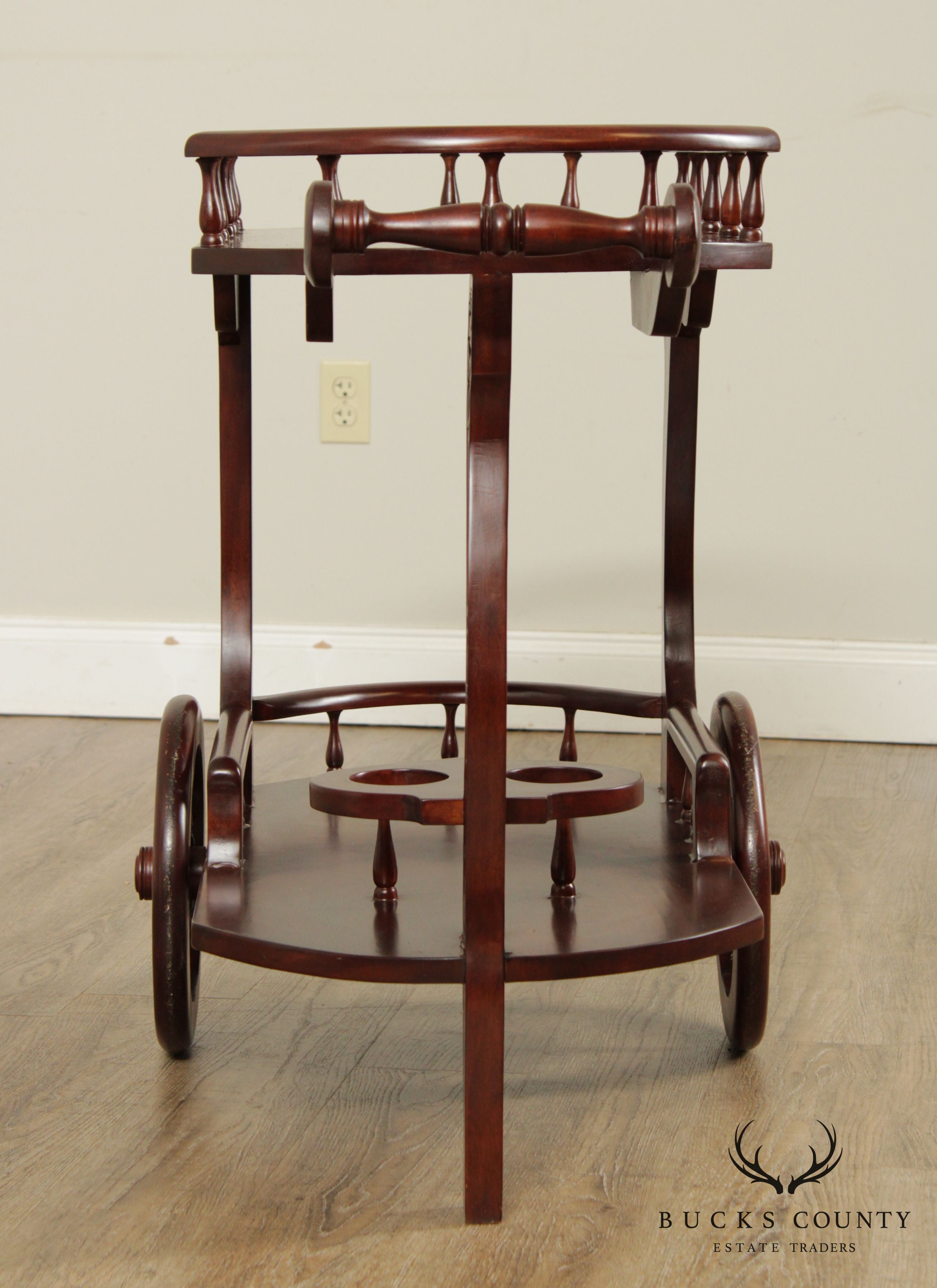 Vintage Solid Mahogany Wood Carved Tea Cart