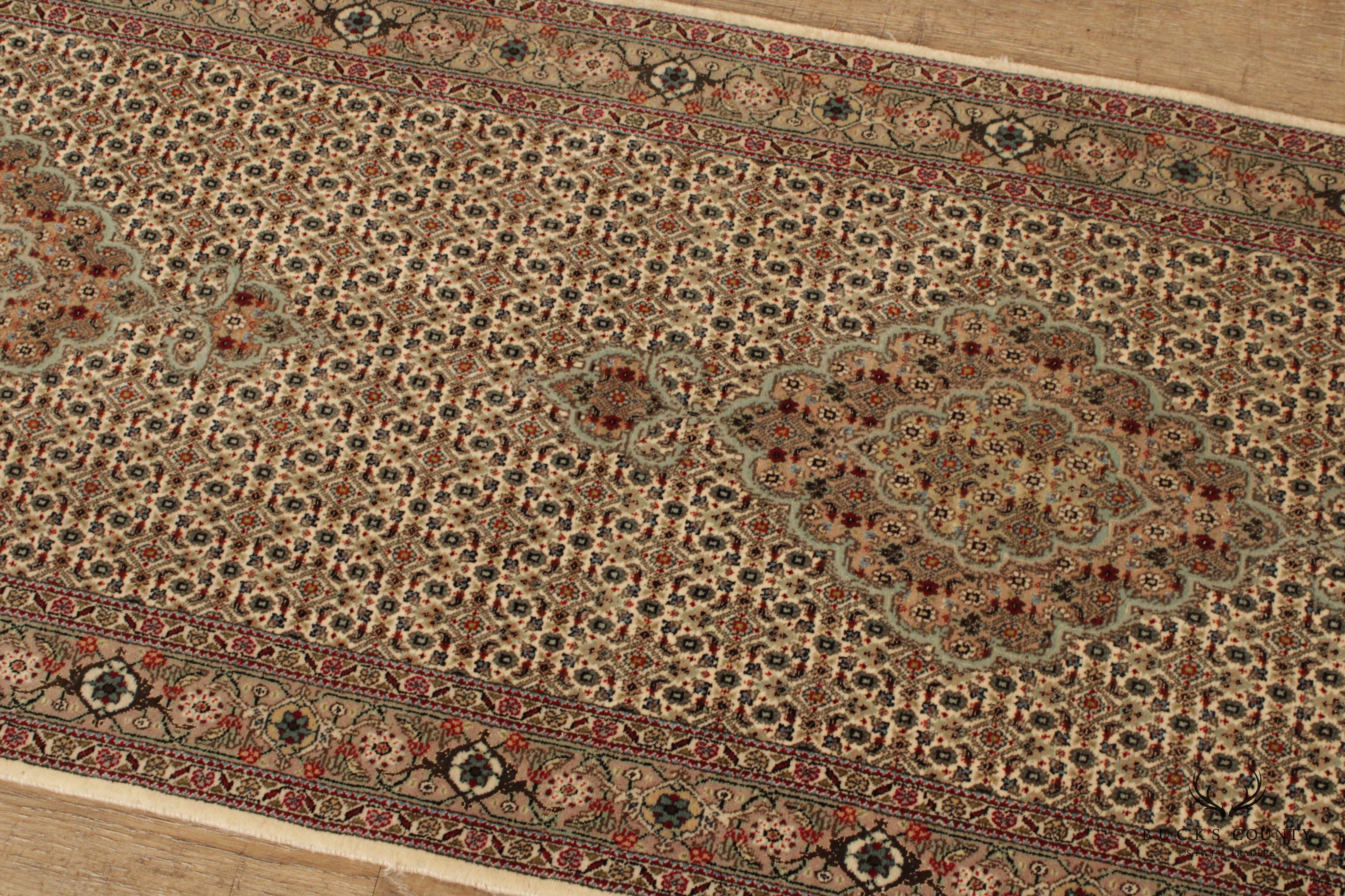 Persian Tabriz Mahi 2'8 Inch x 13'4 Inch Silk Wool Runner Rug