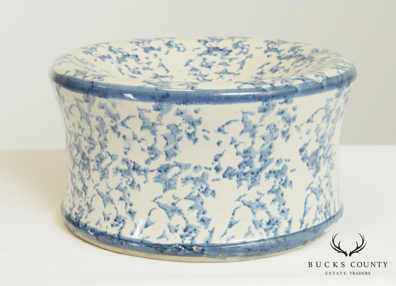 Antique Blue & White Spongeware, Stoneware Spittoon Cuspidor