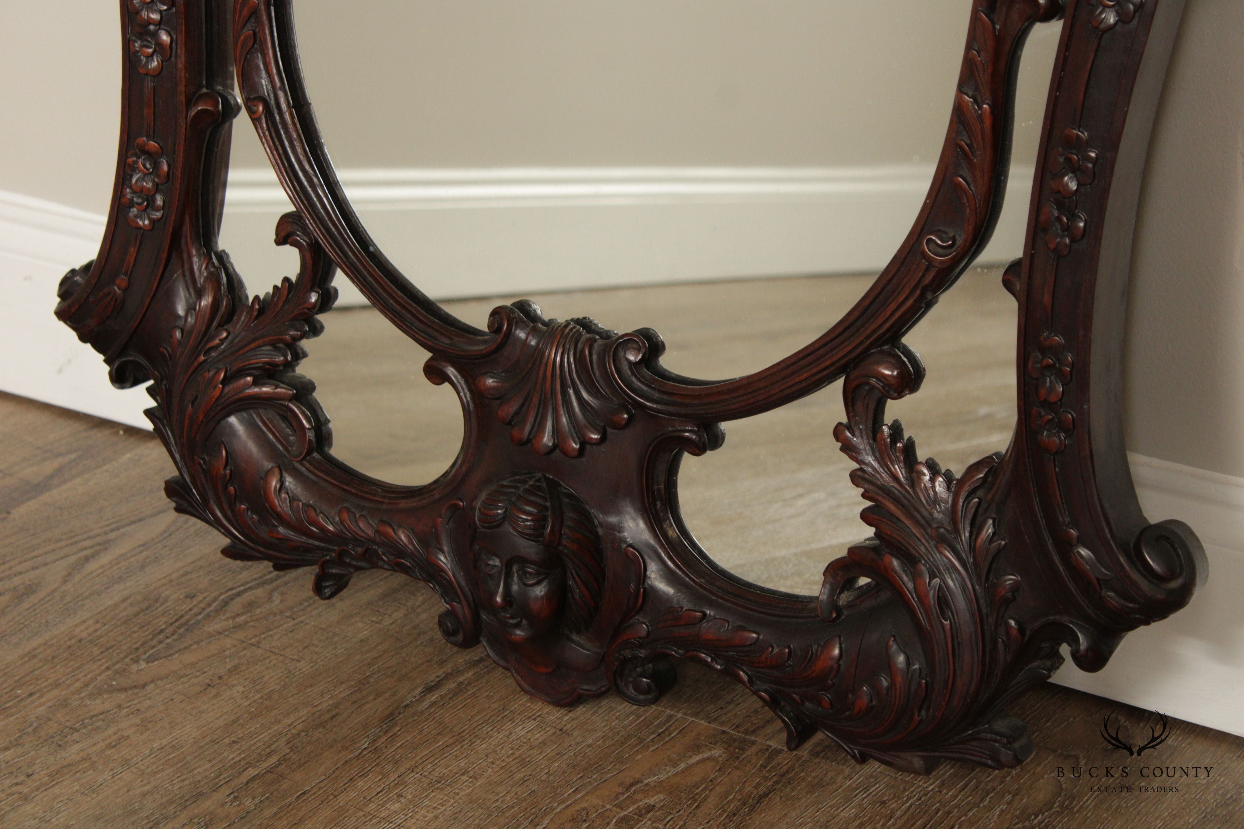 Rococo Style Antique Carved Mahogany Wall Mirror