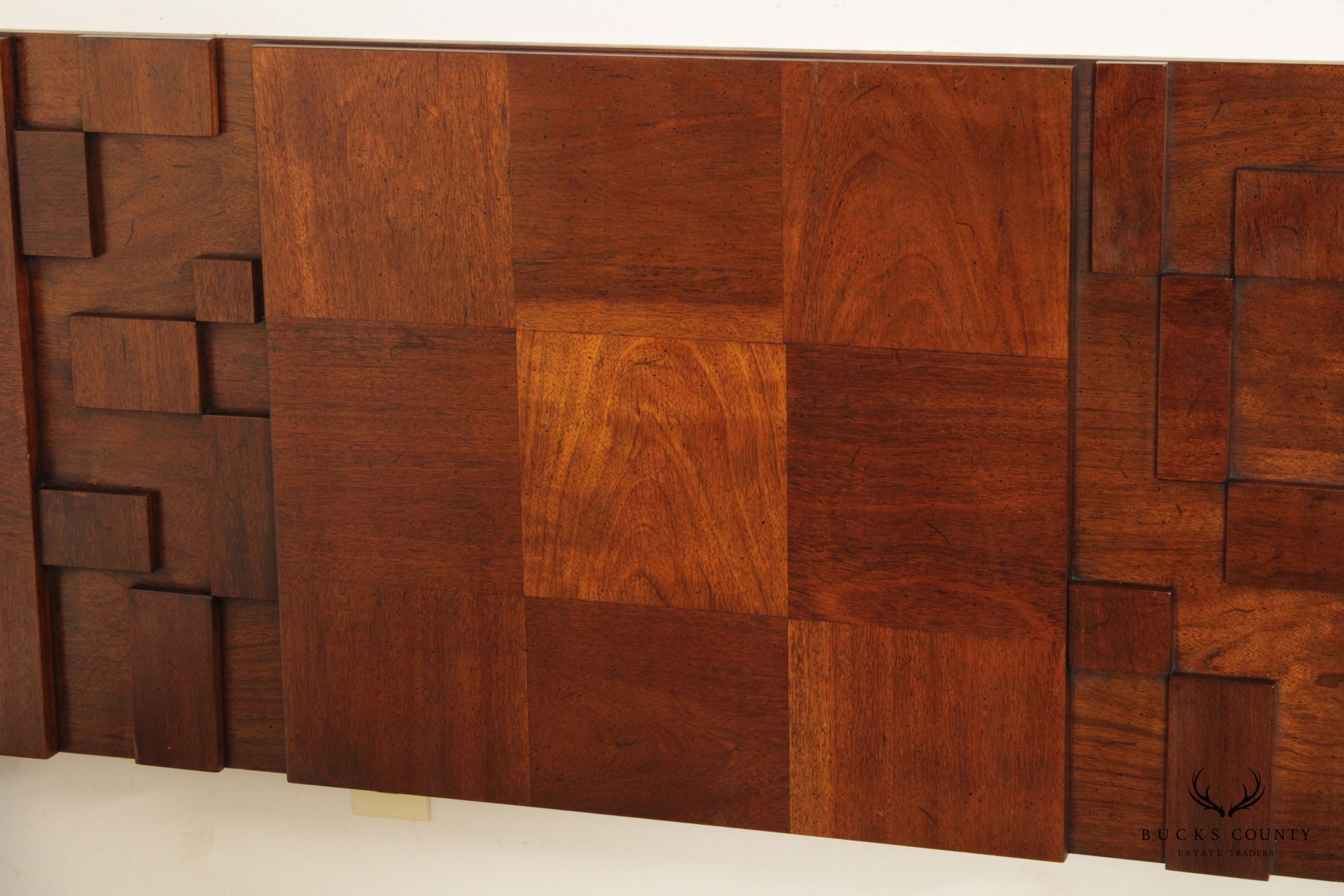 Lane Furniture Mid Century Modern Walnut Brutalist Queen Headboard