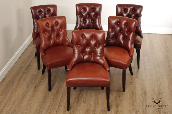 McCreary Modern English Traditional Style Set of Six Tufted Leather Dining Chairs