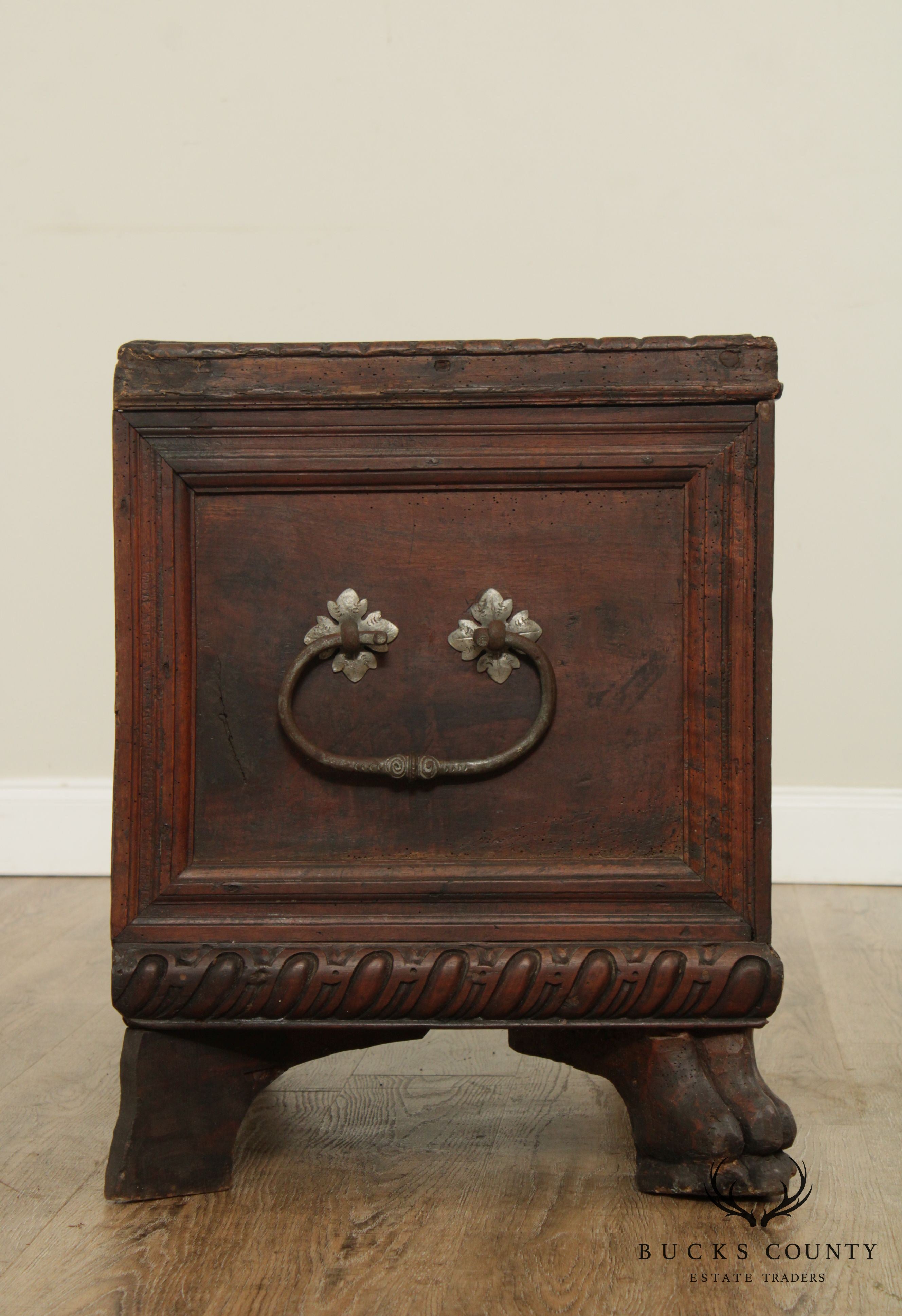 Antique Italian Renaissance Walnut Inlaid Cassone Chest