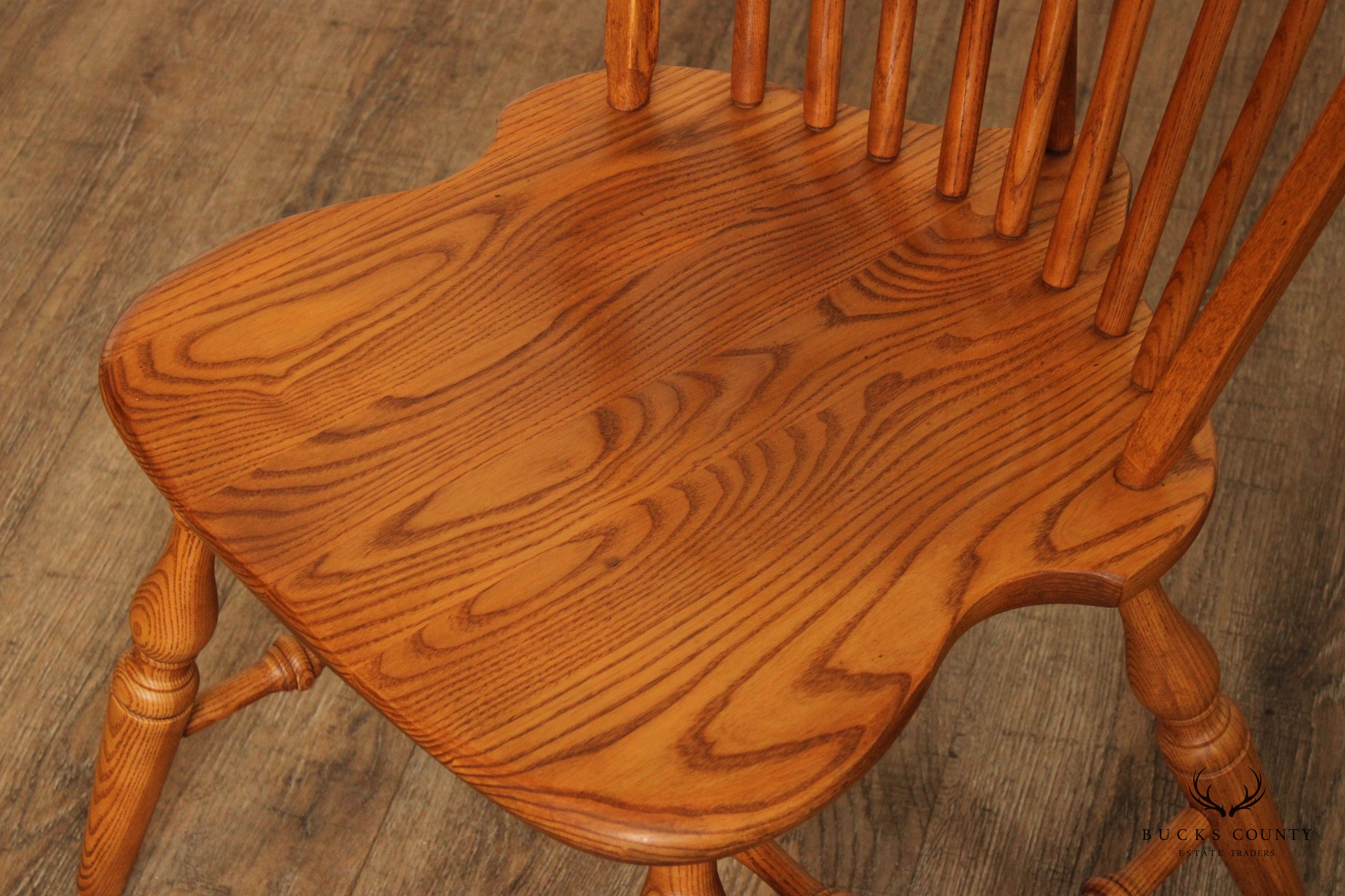 Custom Crafted Set of Four Oak Windsor Dining Chairs