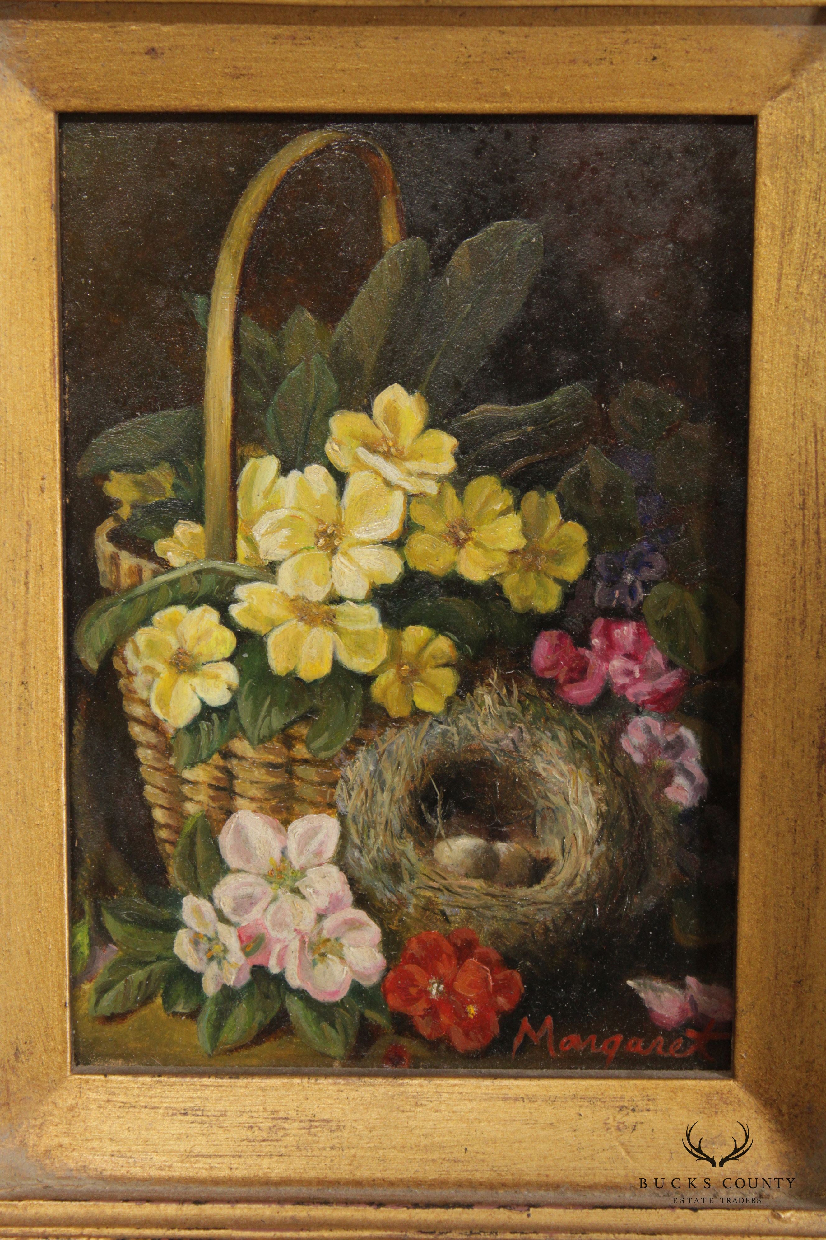 Traditional Floral Still Life Oil on Board, Signed 'Margaret'