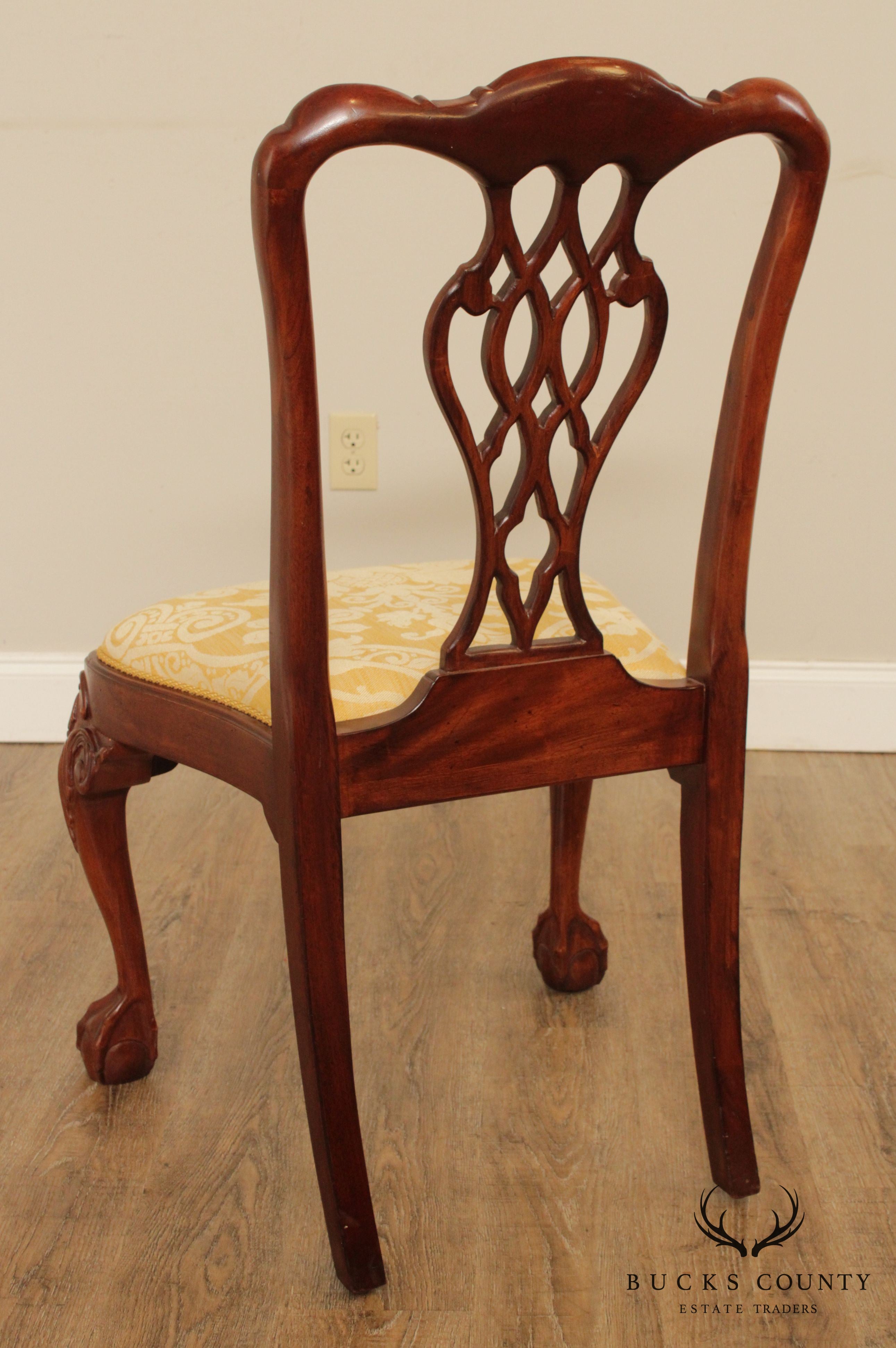 Chippendale Style Carved Mahogany Ball & Claw Pair Side Chairs