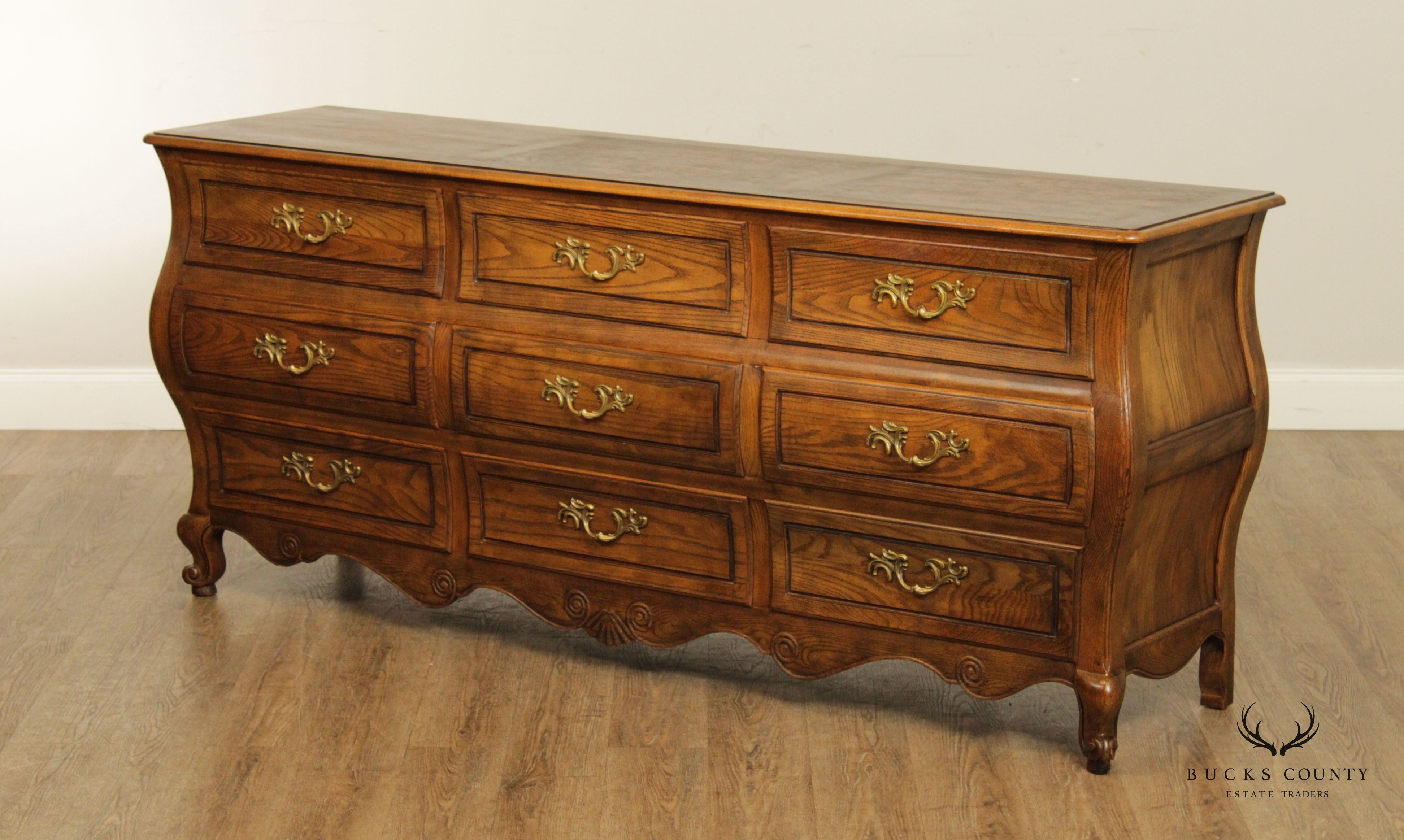 Baker Furniture French Louis XV Style Bombe Triple Dresser