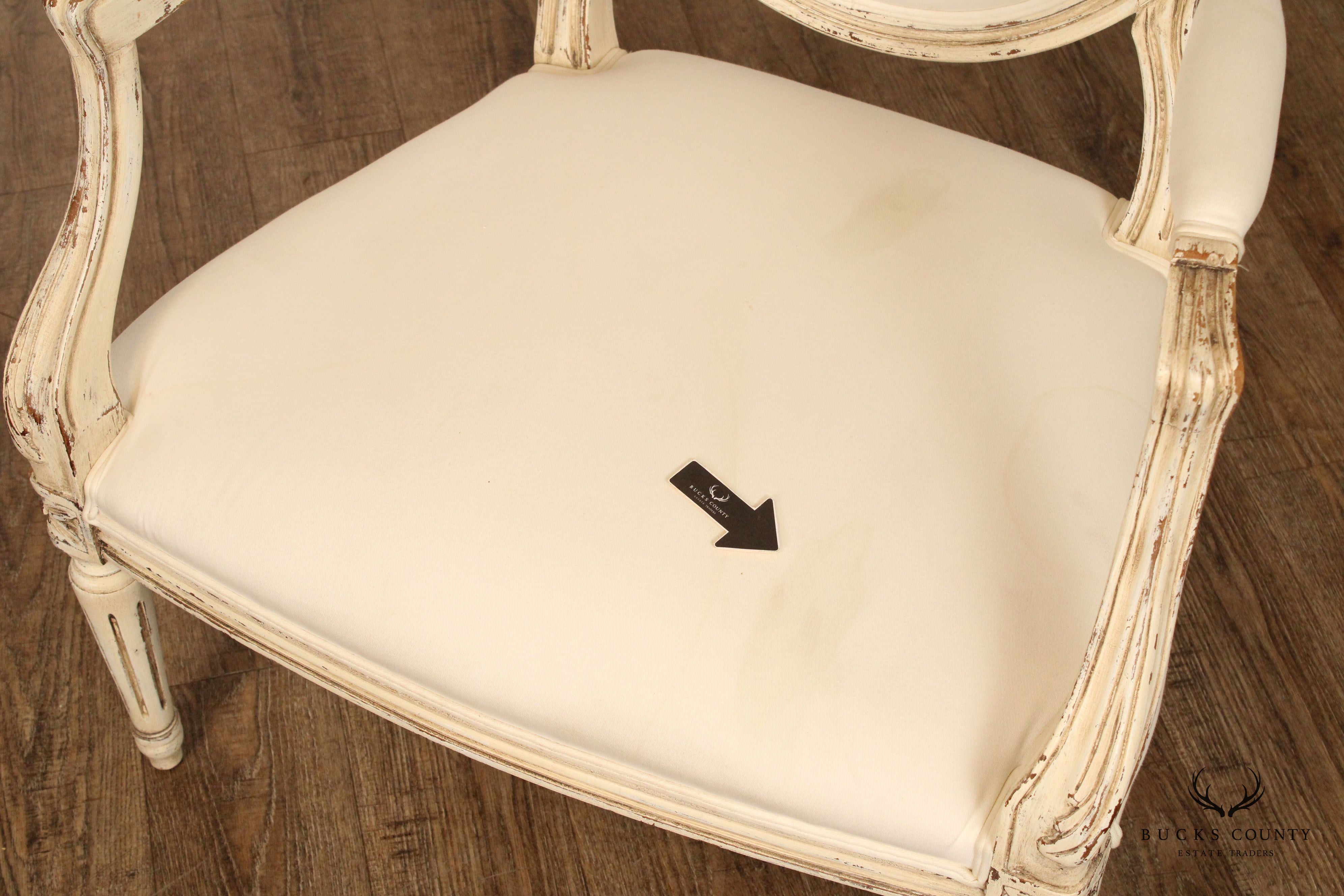 Buying & Design Italia Louis XVI Style White Oval Back Armchair