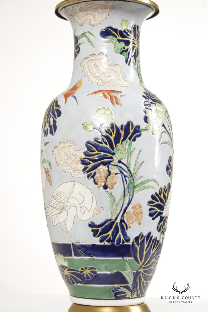 Vintage Japanese Enameled Porcelain Vase Table Lamp