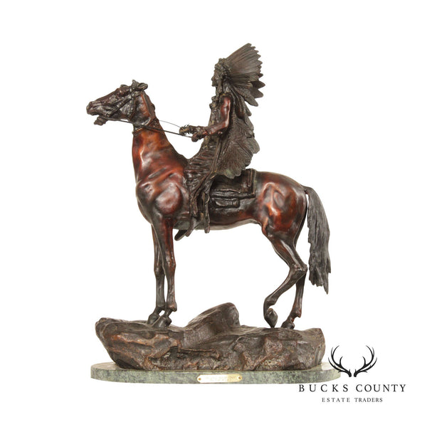 Carl Kauba 'Mounted Indian Chief' Bronze, Sculpture