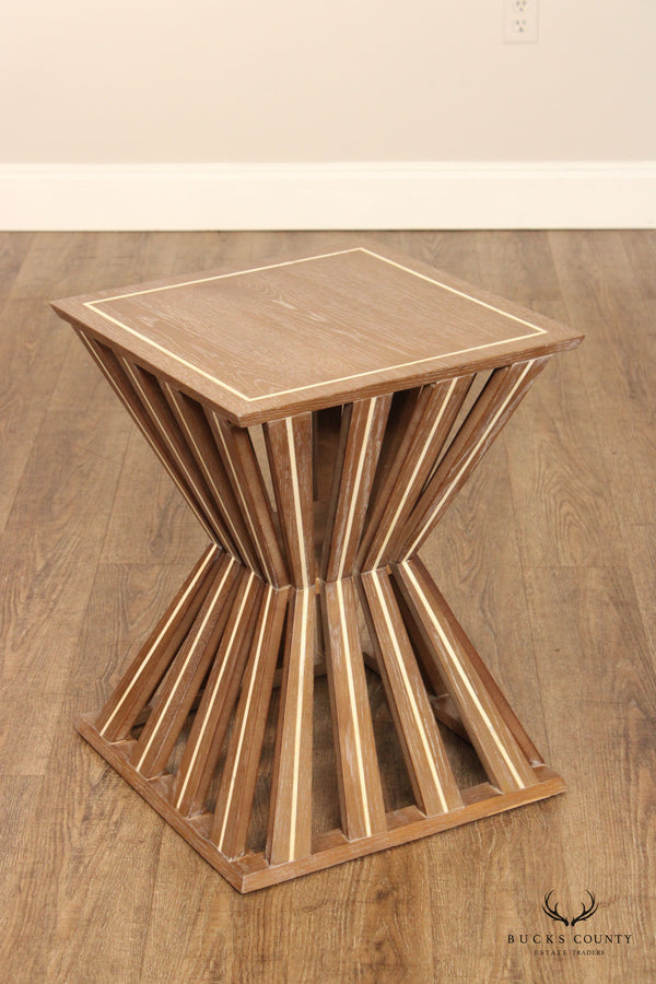 Contemporary Geometric Inlaid Oak Side Table