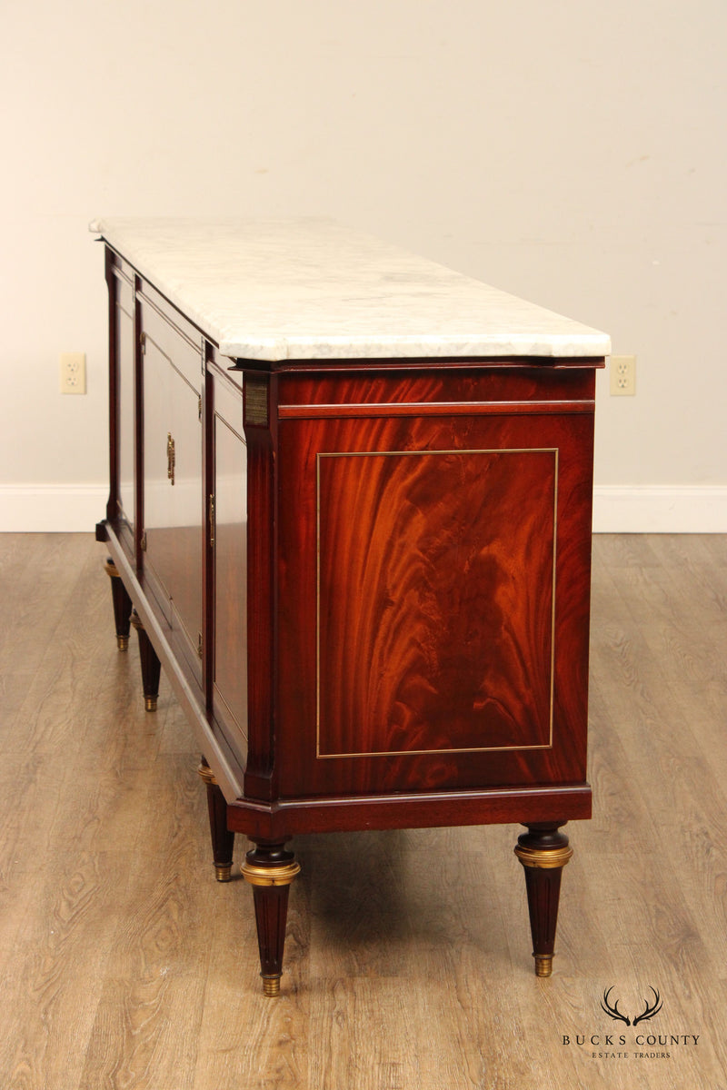 French Louis XVI Style Flame Mahogany Marble Top Sideboard
