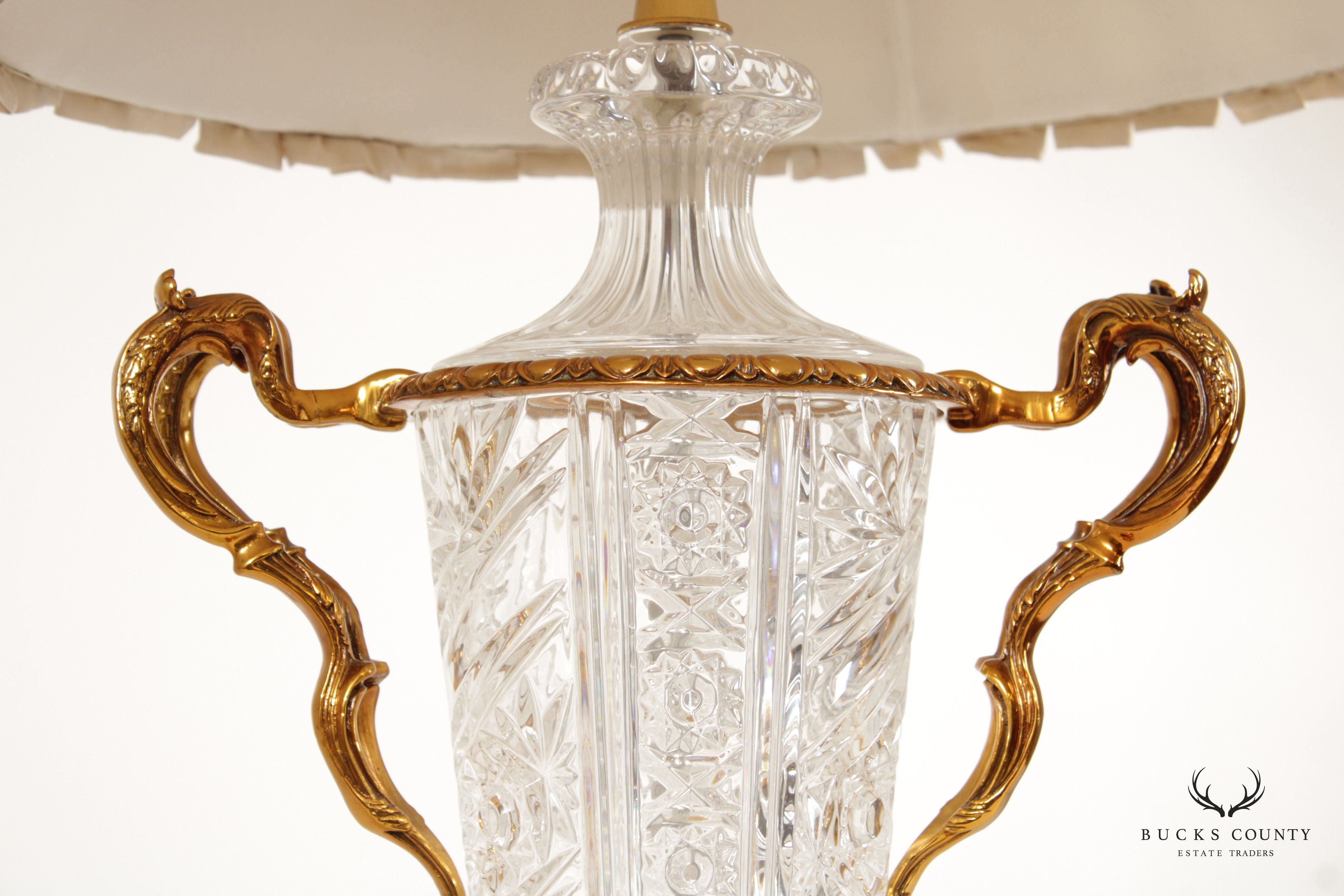 Traditional Cut Glass and Brass Table Lamp