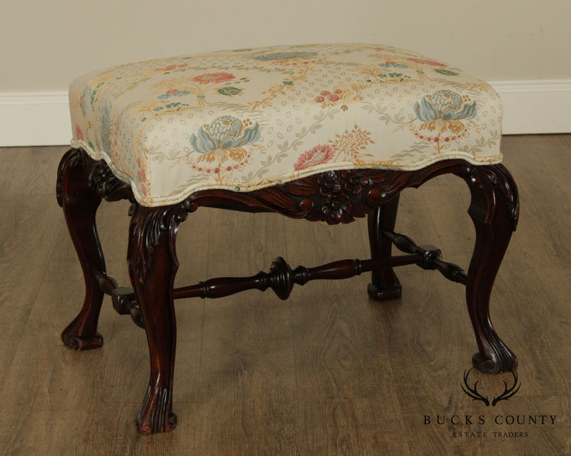 Antique Georgian Style Carved Mahogany Foot Stool
