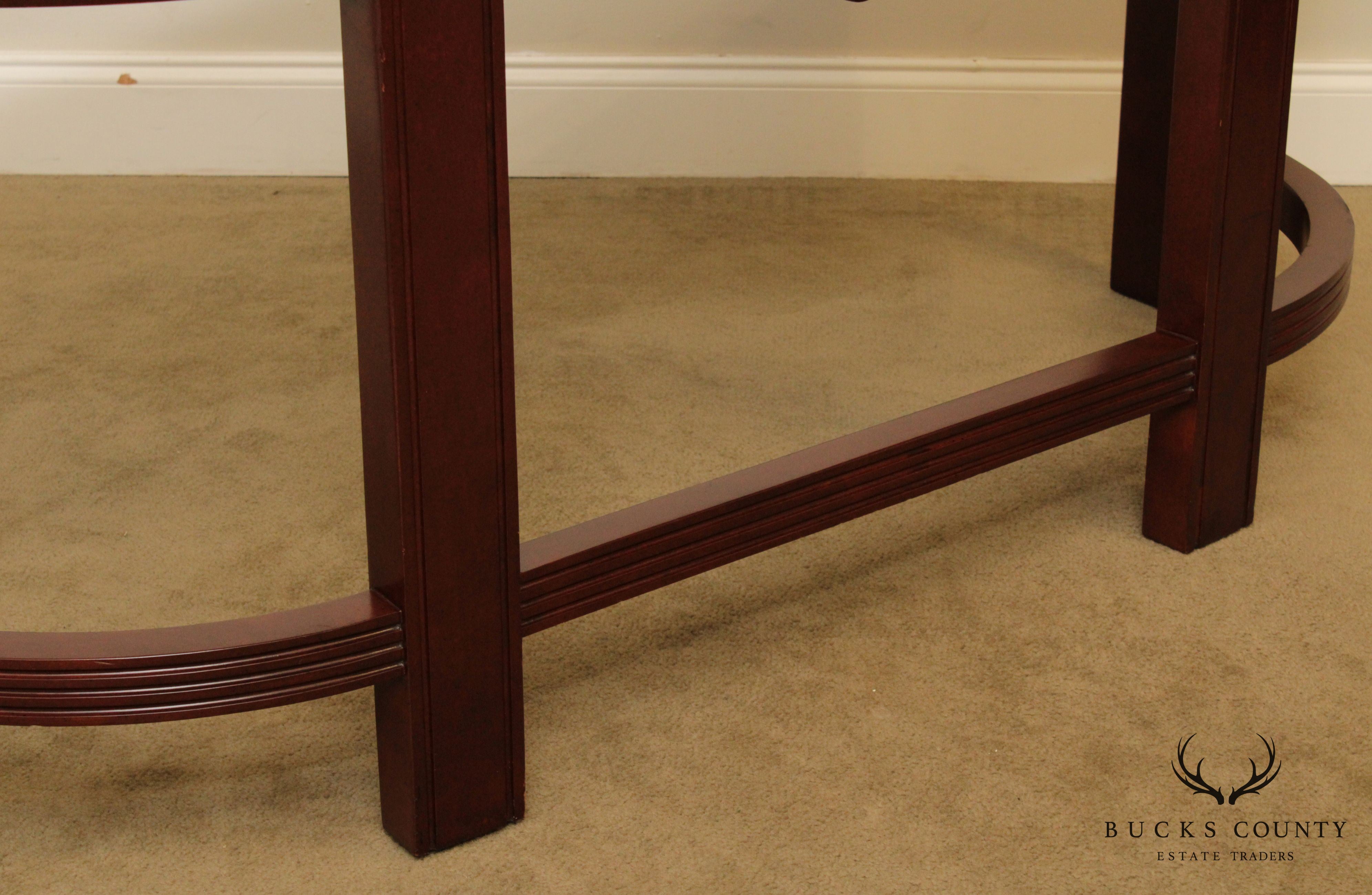 Asian Influenced Mahogany 60 inch Demilune Console Table