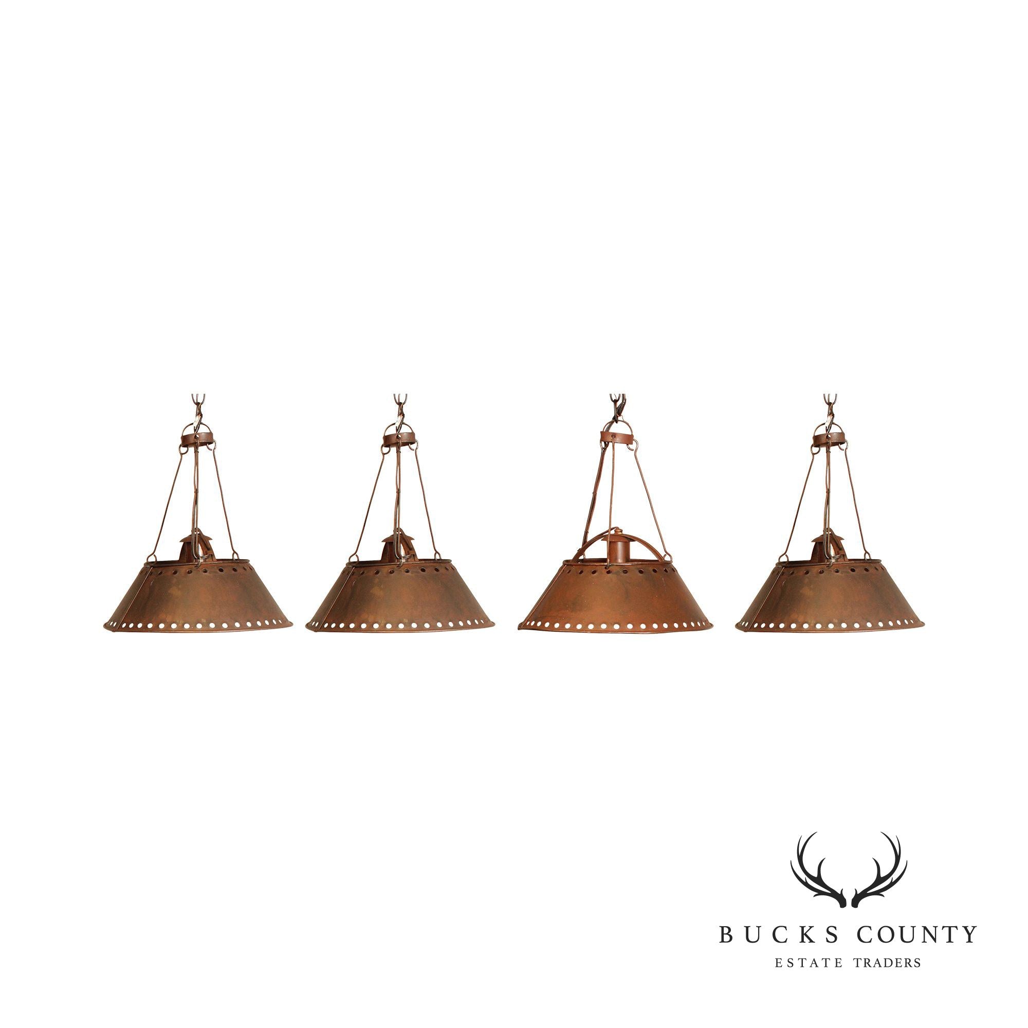 Country Farmhouse Style Set Four Metal Pendant Lights