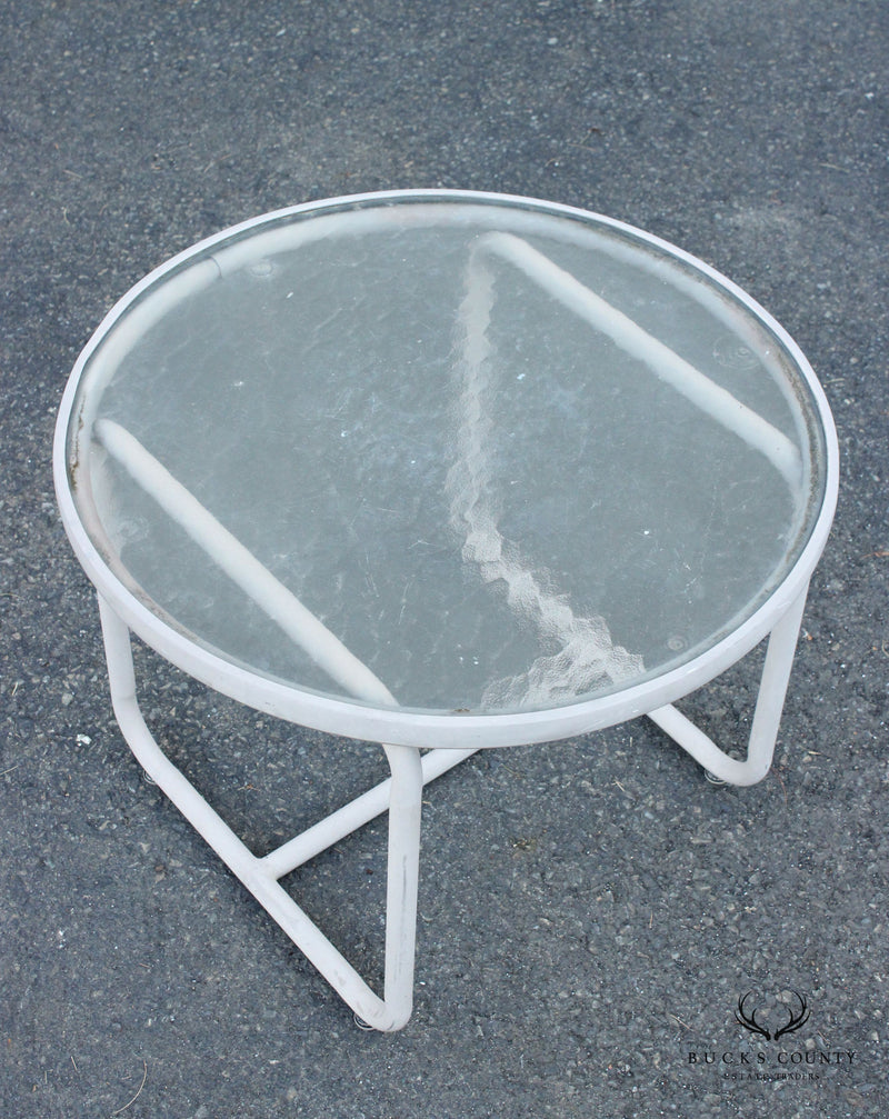 Mid Century Modern Round Glass Top Patio Accent Table
