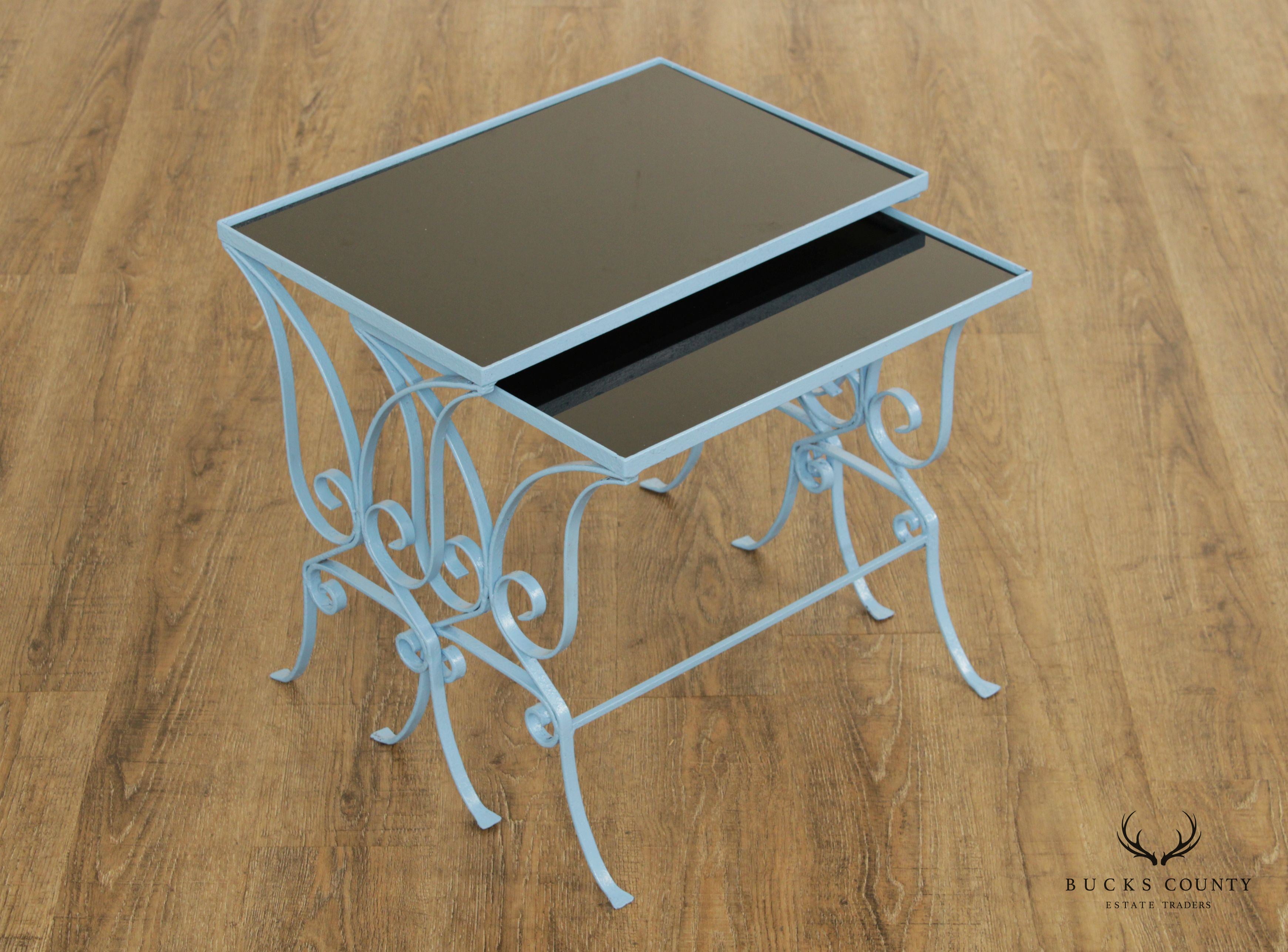 Hollywood Regency Wrought Iron Pair Nesting Tables