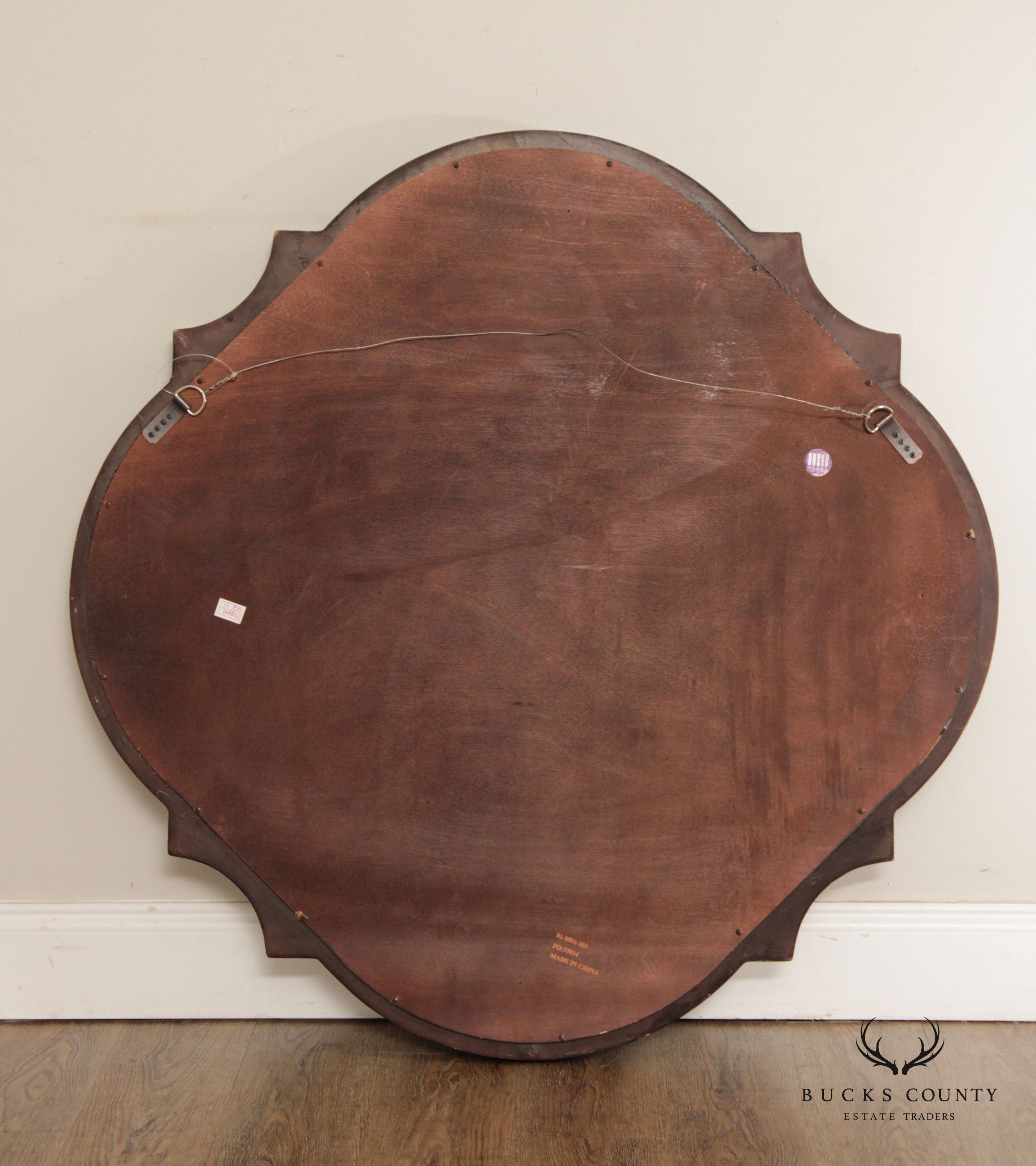 Vintage Quatrefoil Carved Wood Frame Wall Mirror