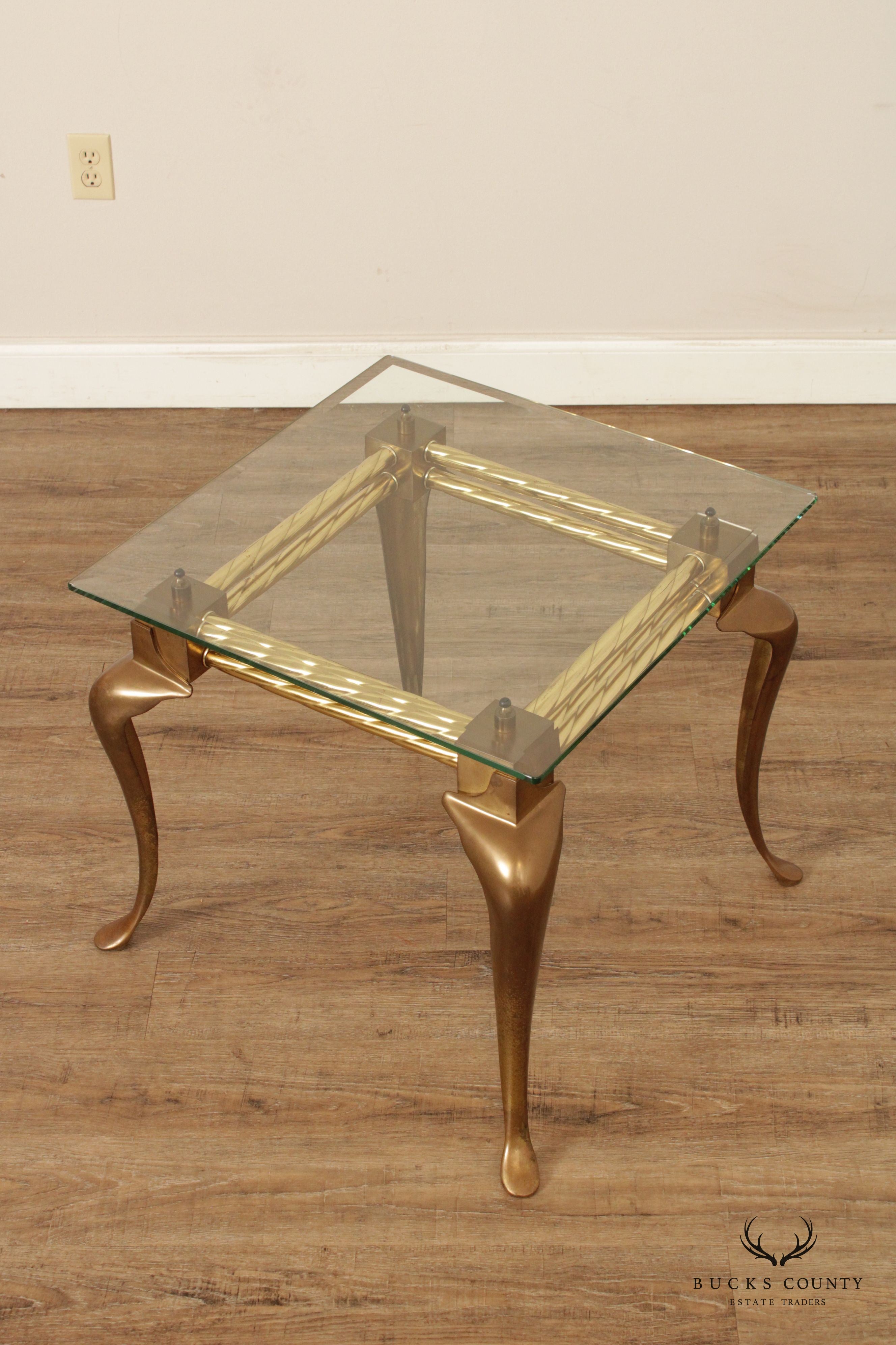 Vintage French Style Pair of Brass and Glass Side Tables