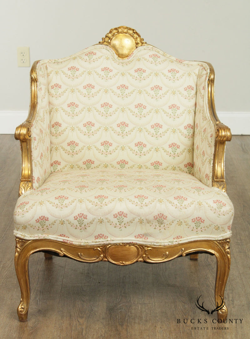 French Louis XV Style Antique Gilt Frame Bergere Chair