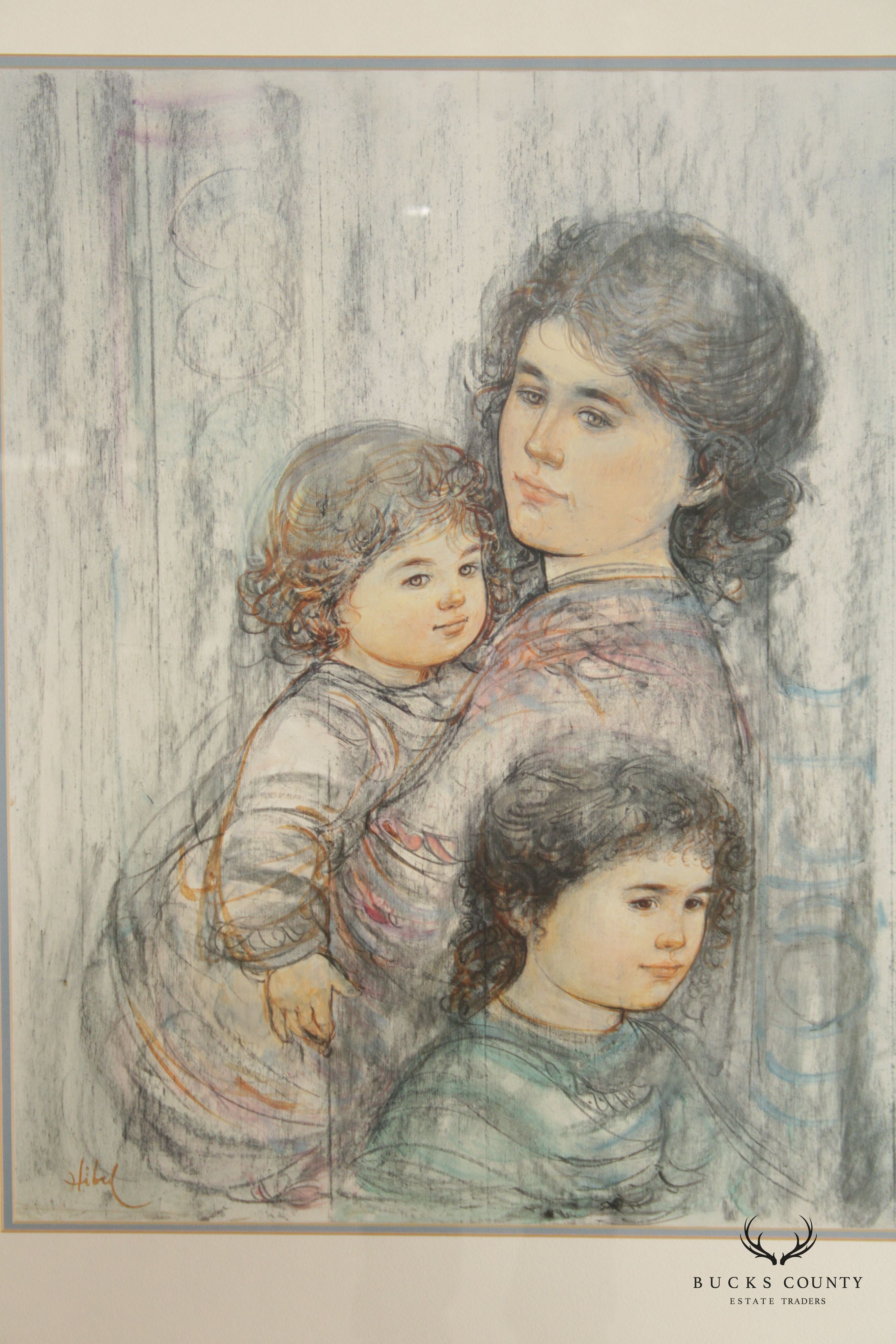 Edna Hibel Impressionist Style Mother and Children Lithograph