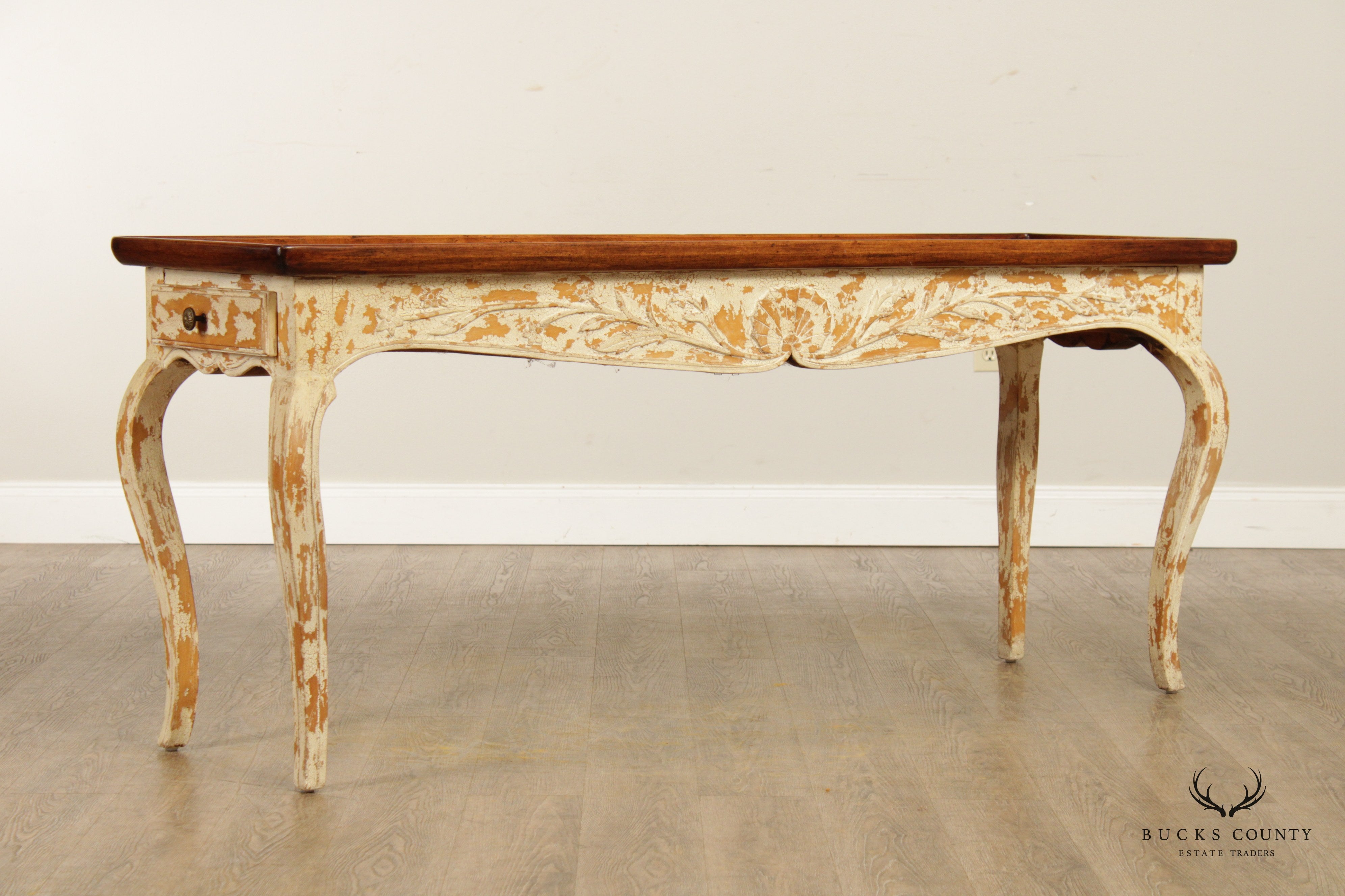 French Provincial Farmhouse Style Distressed Finish Console Table