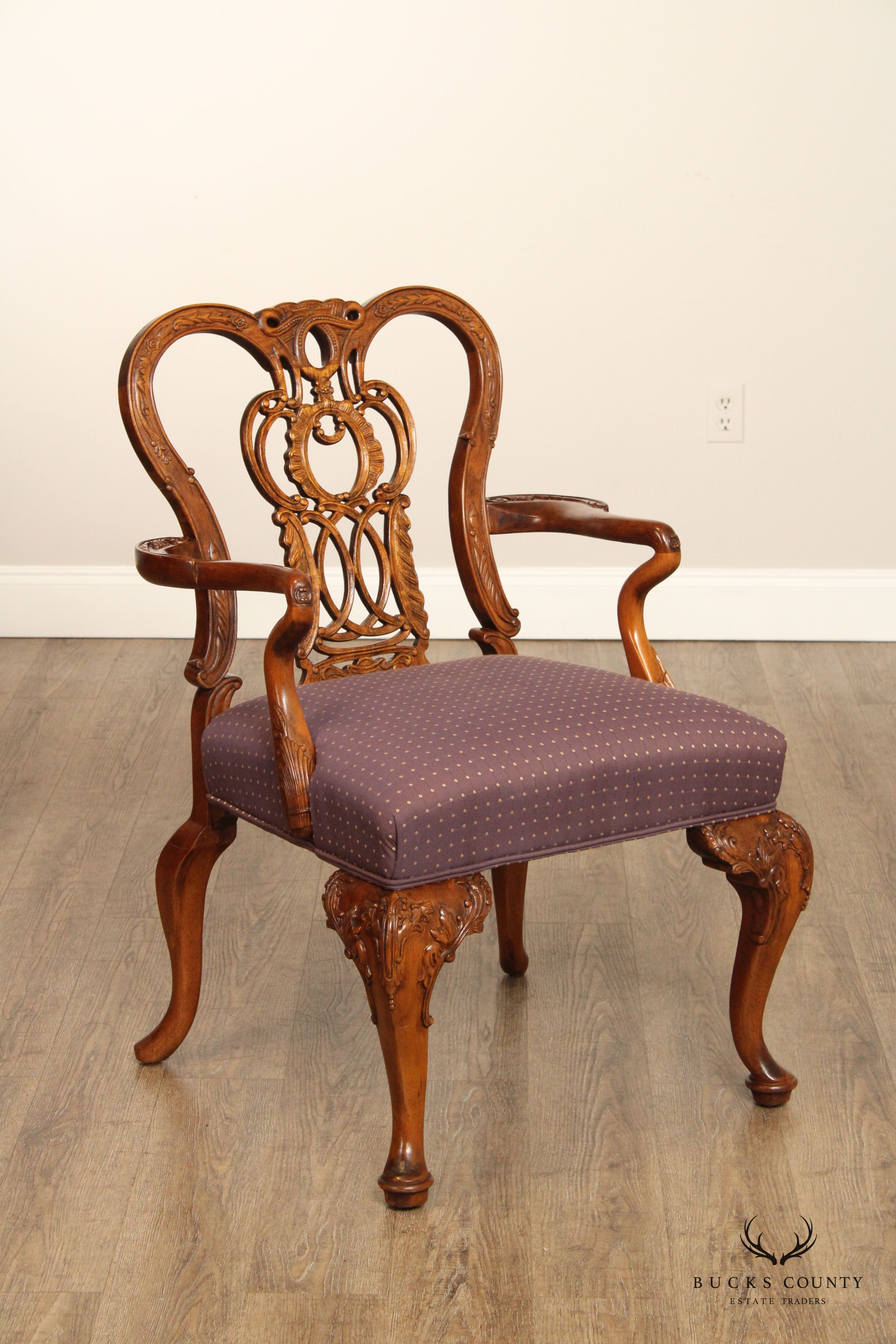 PAIR OF CENTURY FURNITURE GEORGIAN STYLE CARVED MAHOGANY ARMCHAIRS