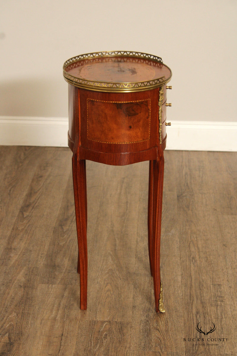 French Louis XVI Style Inlaid Oval Bouillotte Side Table