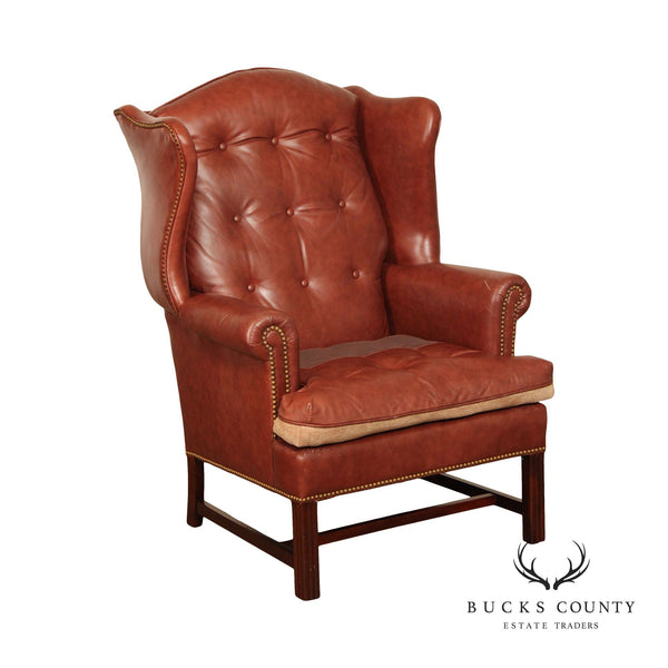 Hancock & Moore Chippendale Style Tufted Leather Wing Chair