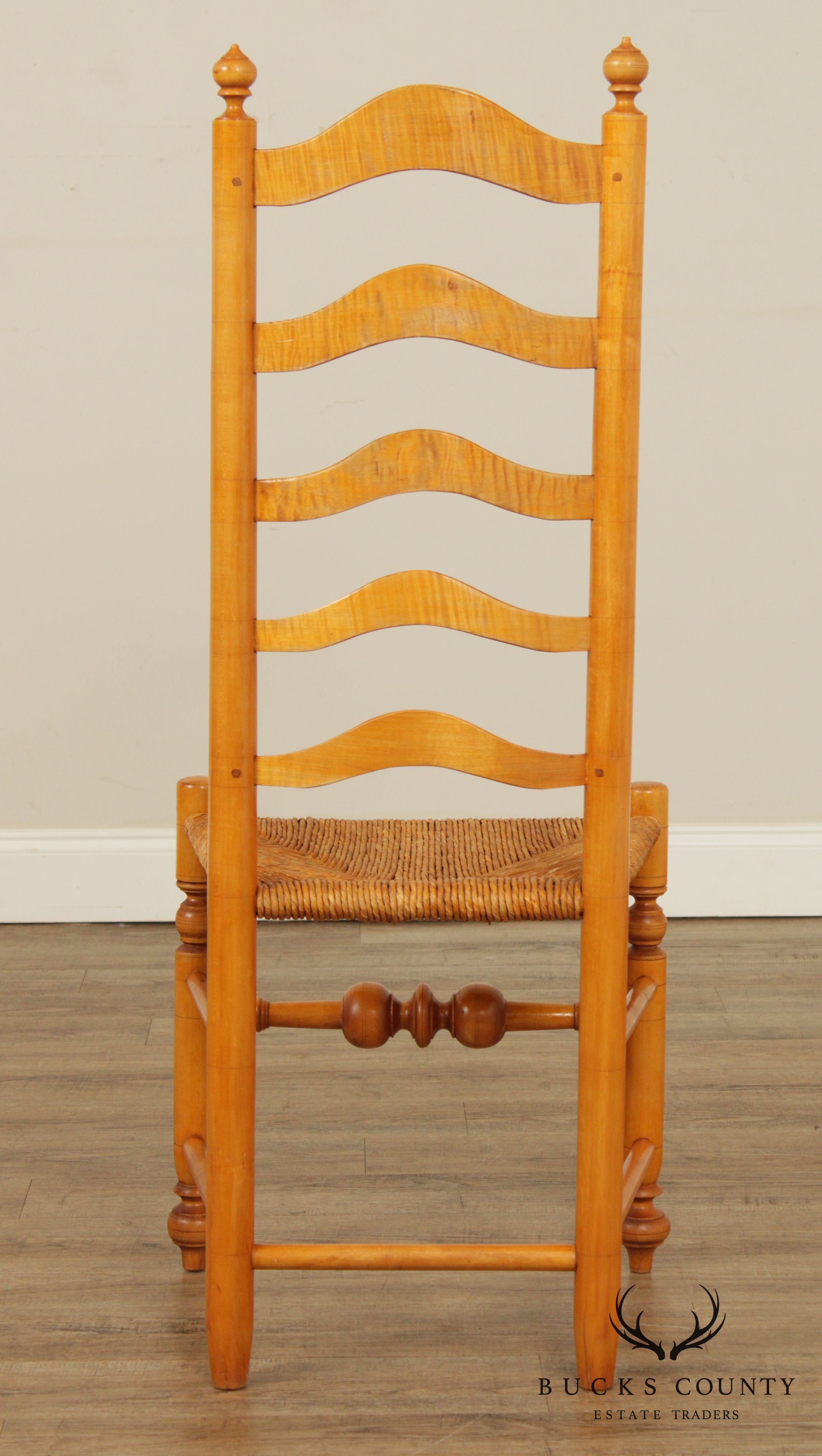 Robert Johnson Tiger Maple Set 6 Hand Crafted Delaware Valley Ladder Back Dining Chairs