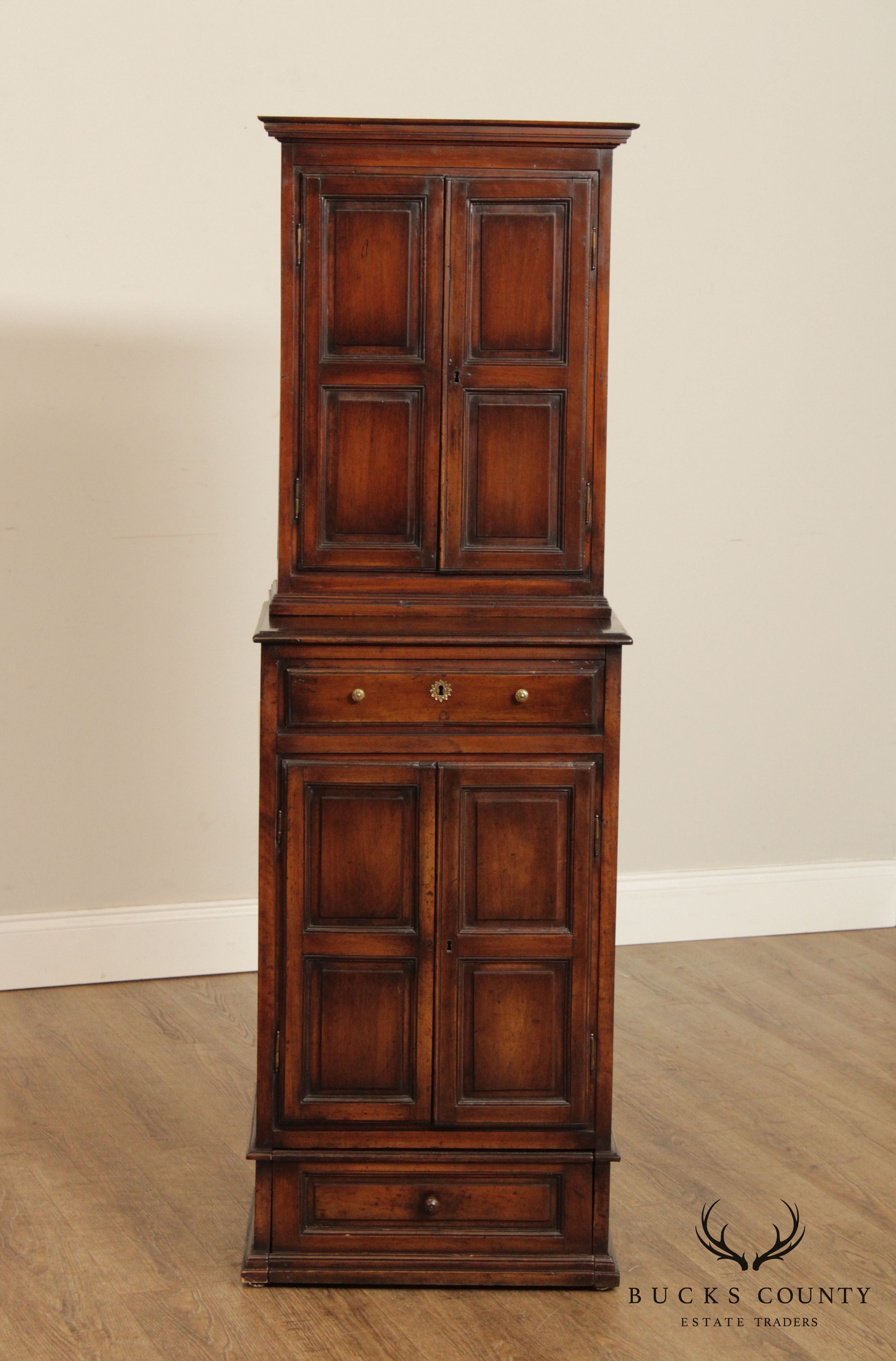 Antique English Pine Narrow Step Back Cabinet