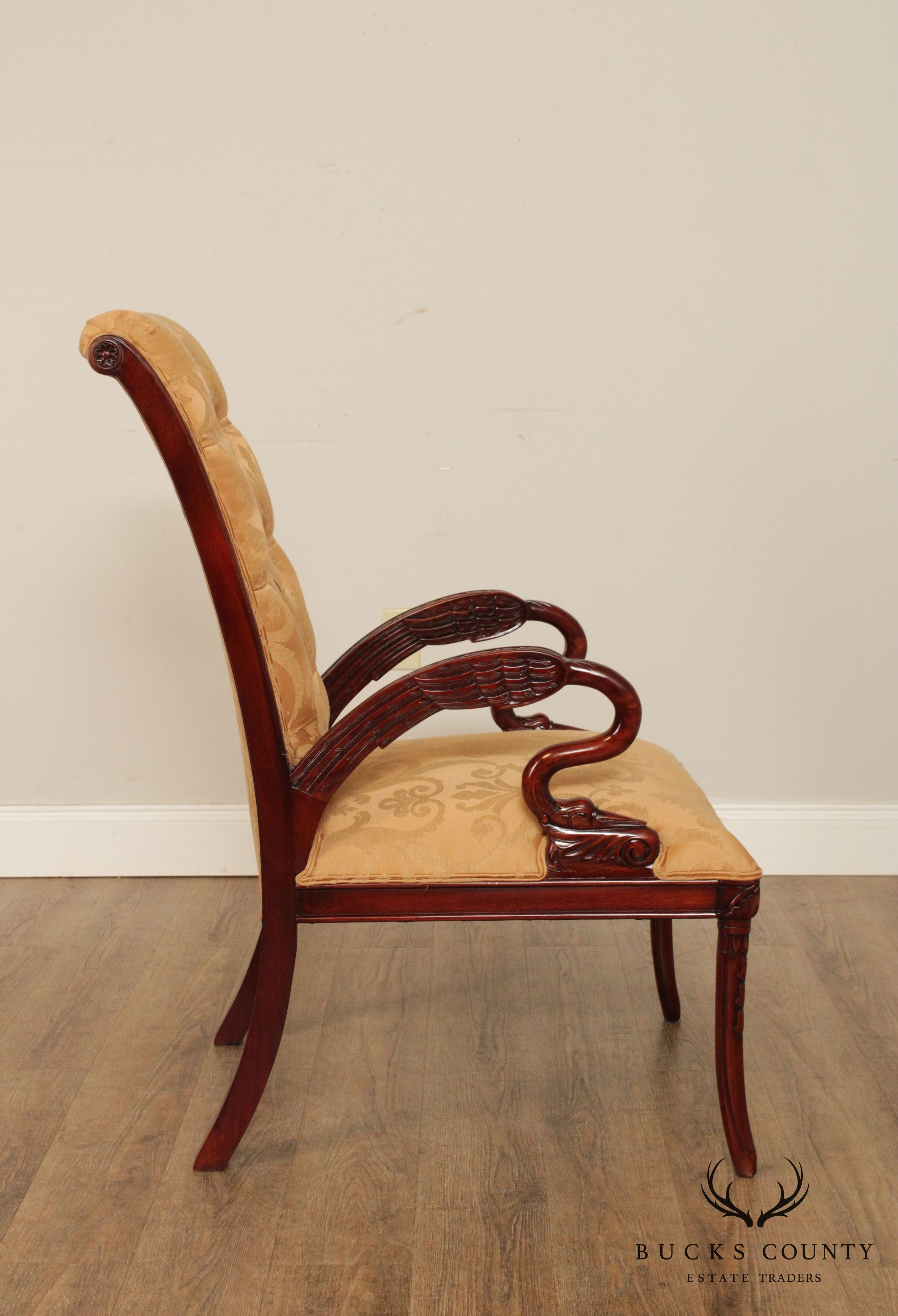 French Regency Style Carved Mahogany Pair Armchairs