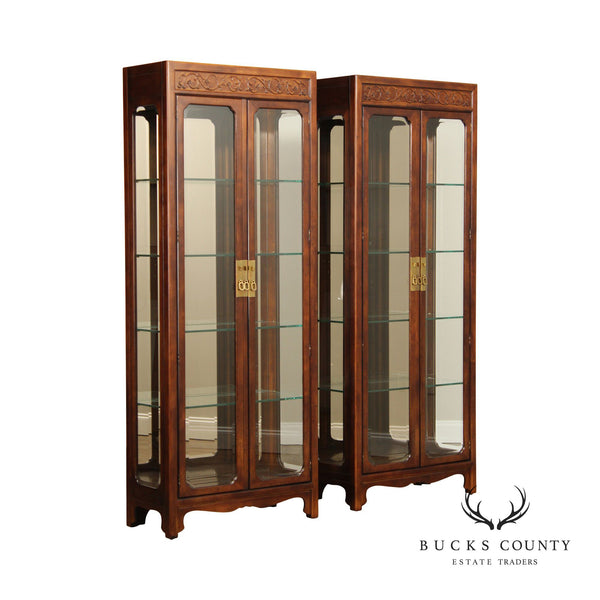 Henredon Asian Inspired Pair of Curio Display Cabinets