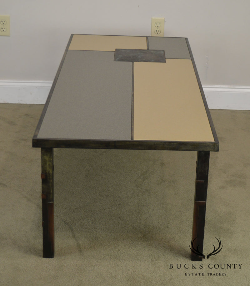 Raymond Mathis Tutto Metal Design Studio Crafted Iron & Stone Tile Top Coffee Table