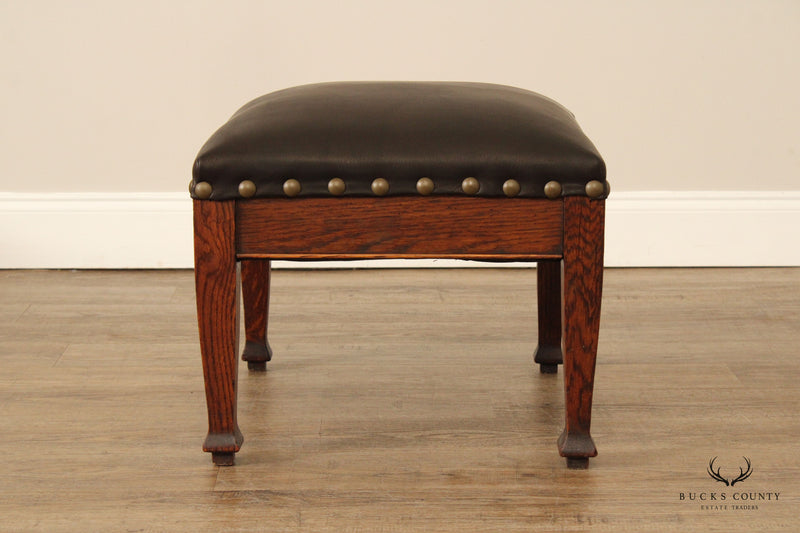 ANTIQUE MISSION OAK AND LEATHER FOOTSTOOL